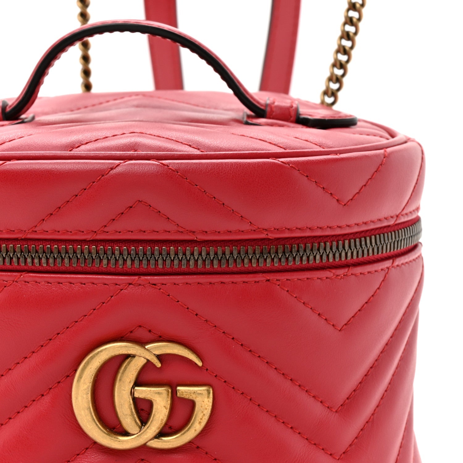 Calfskin Matelasse Mini GG Marmont Round Backpack Hibiscus Red