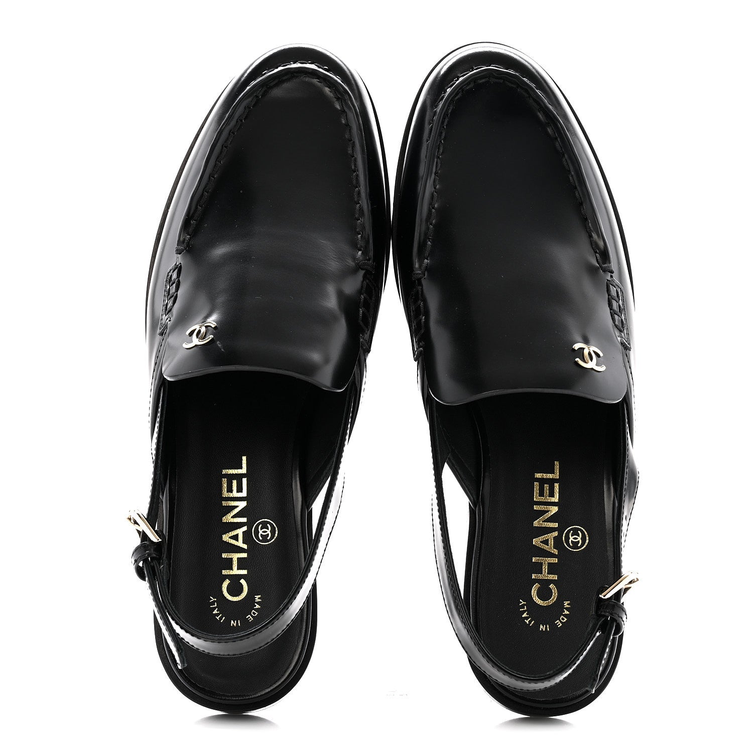 Shiny Calfskin Slingback Loafers 39 Black