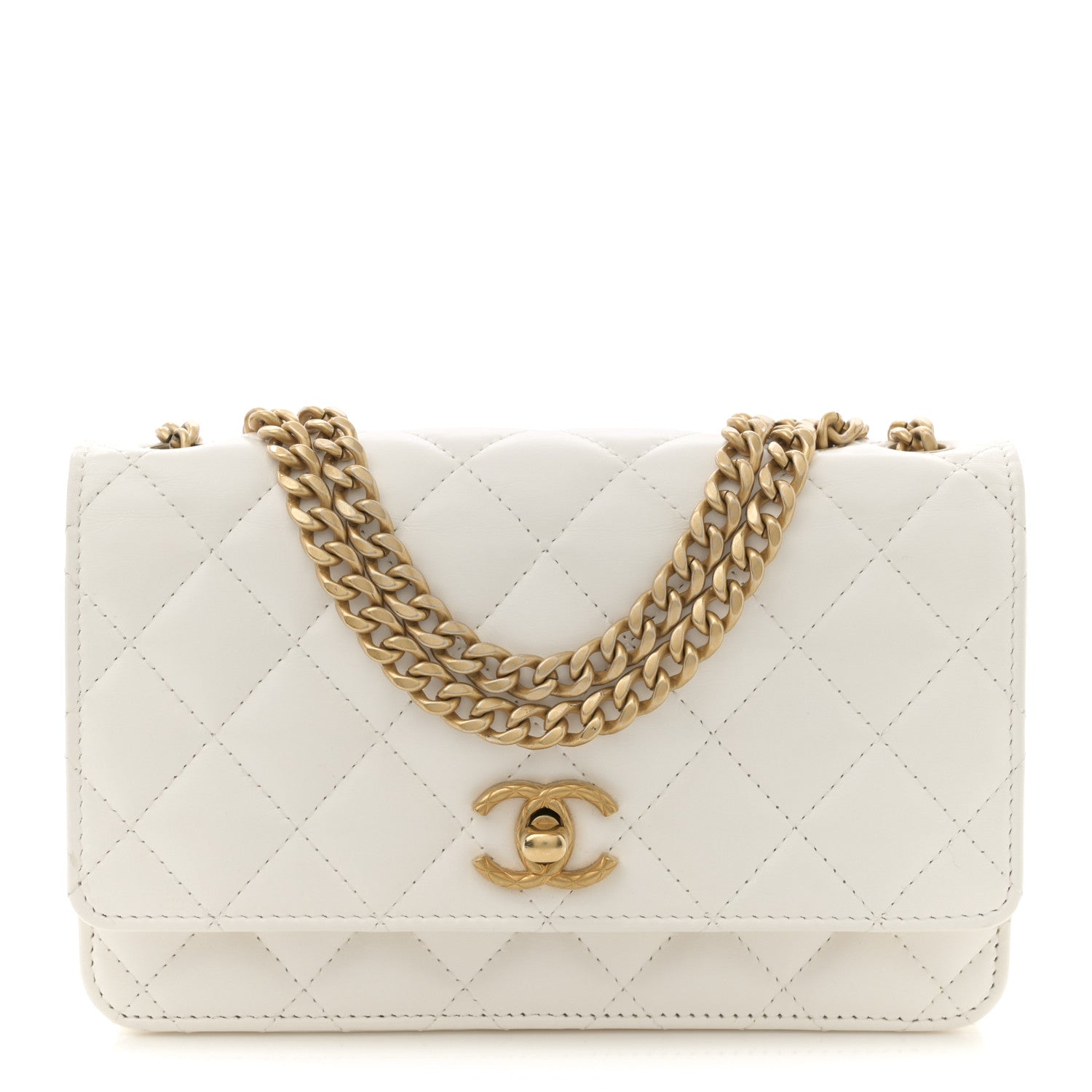 Lambskin Quilted Pillow Crush Wallet On Chain WOC White