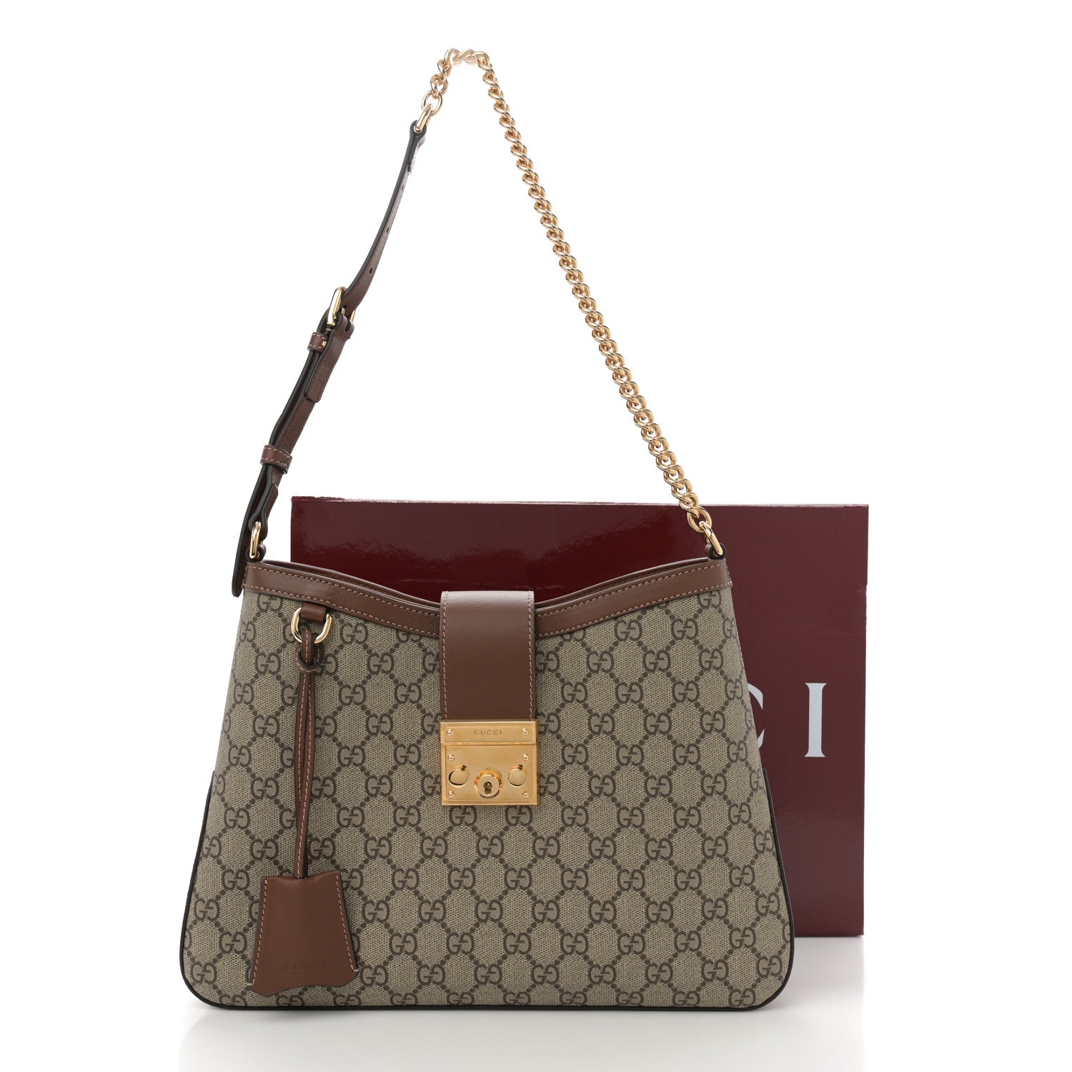 GG Supreme Monogram Medium Padlock Shoulder Bag Beige Ebony Brown Sugar