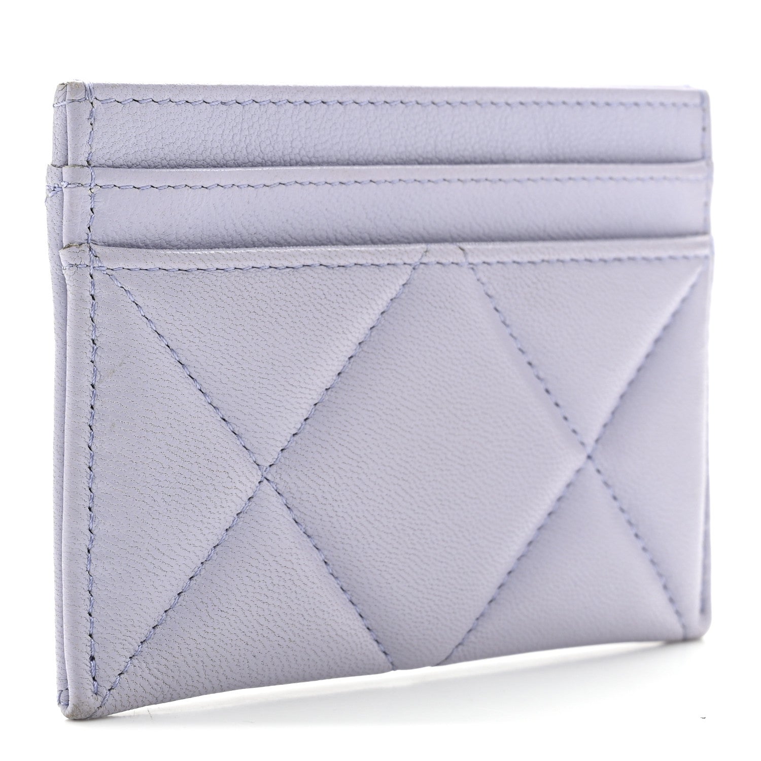 Lambskin Quilted Chanel 19 Card Holder Light Purple