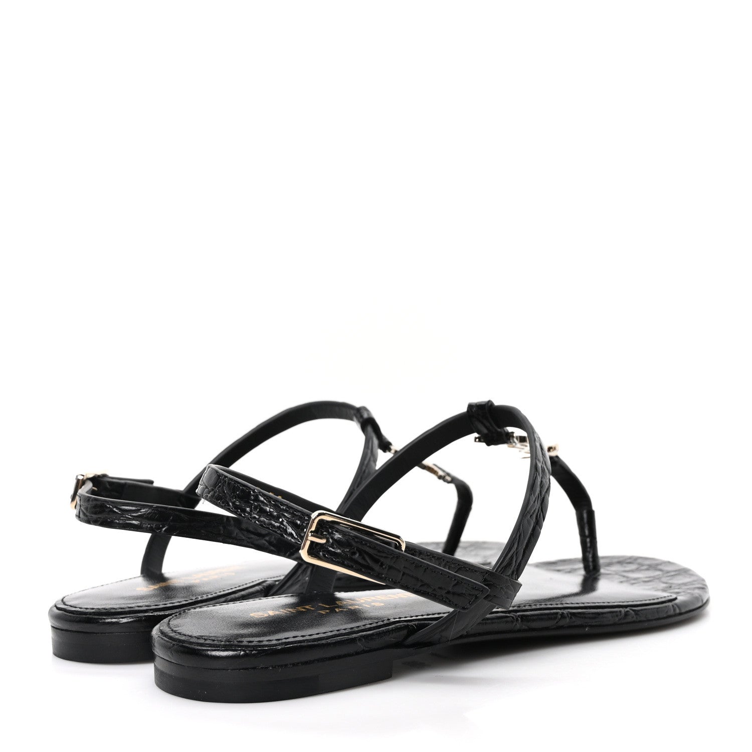 Calfskin Crocodile Embossed Cassandra Monogram Sandals 35.5 Black