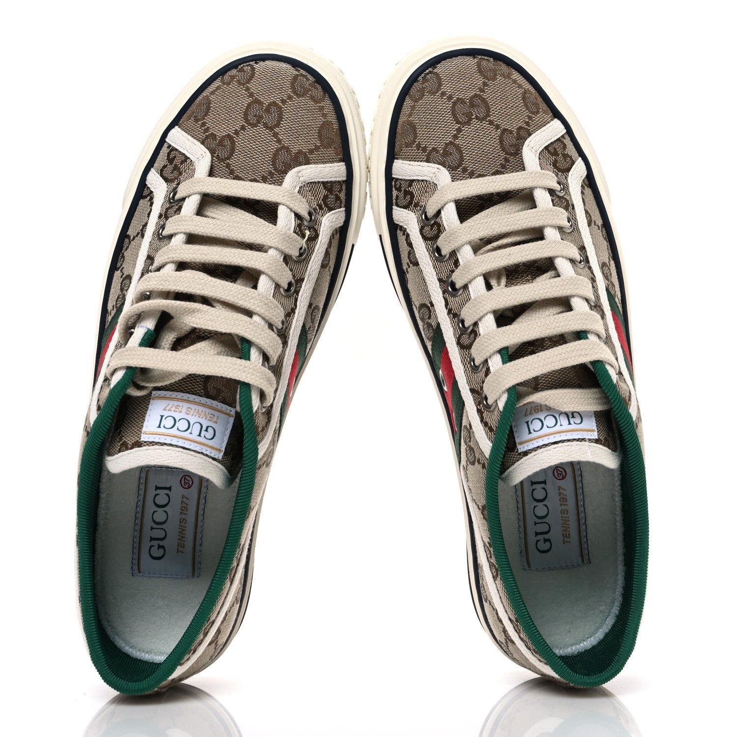 GG Monogram Web Womens 1977 Tennis Sneakers 37 Beige Ebony Mystic White