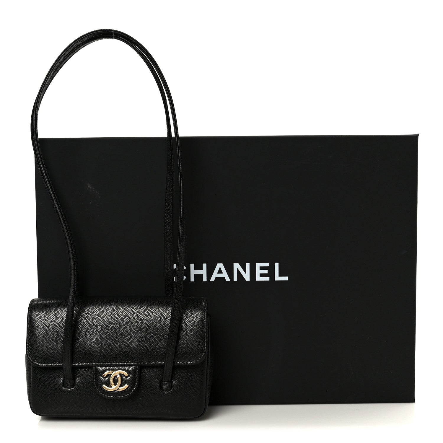Shiny Caviar Mini Preppy Coco Shoulder Bag Black