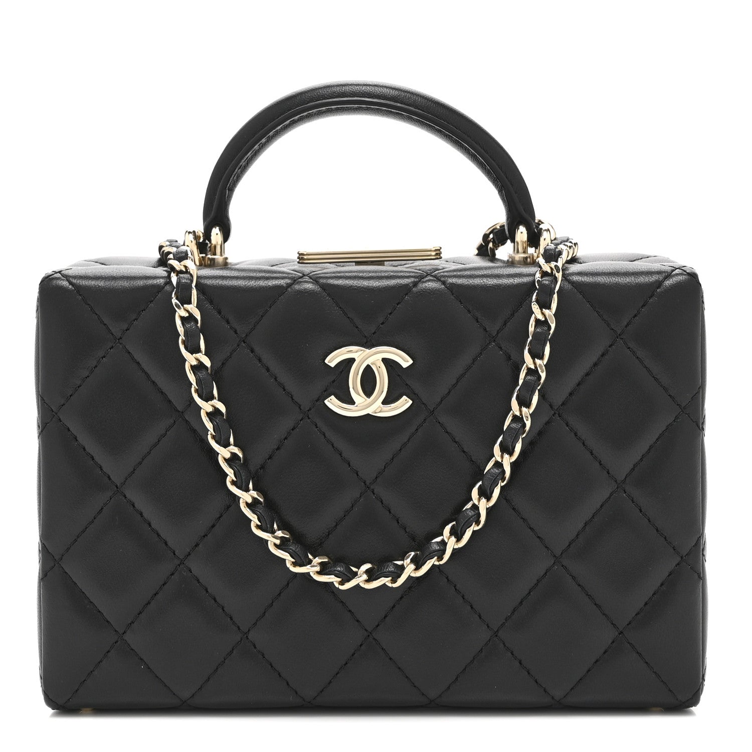 Lambskin Quilted Small CC Top Handle Box Bag Black