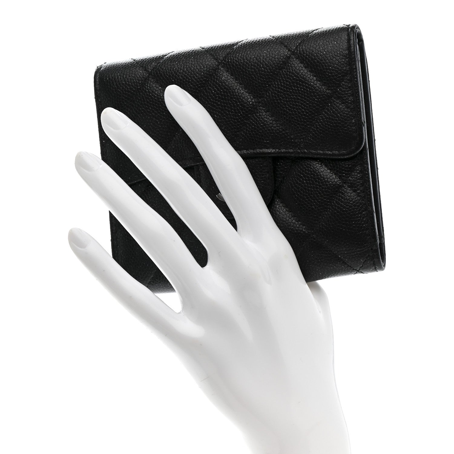 Iridescent Caviar Quilted Compact Flap Wallet Black