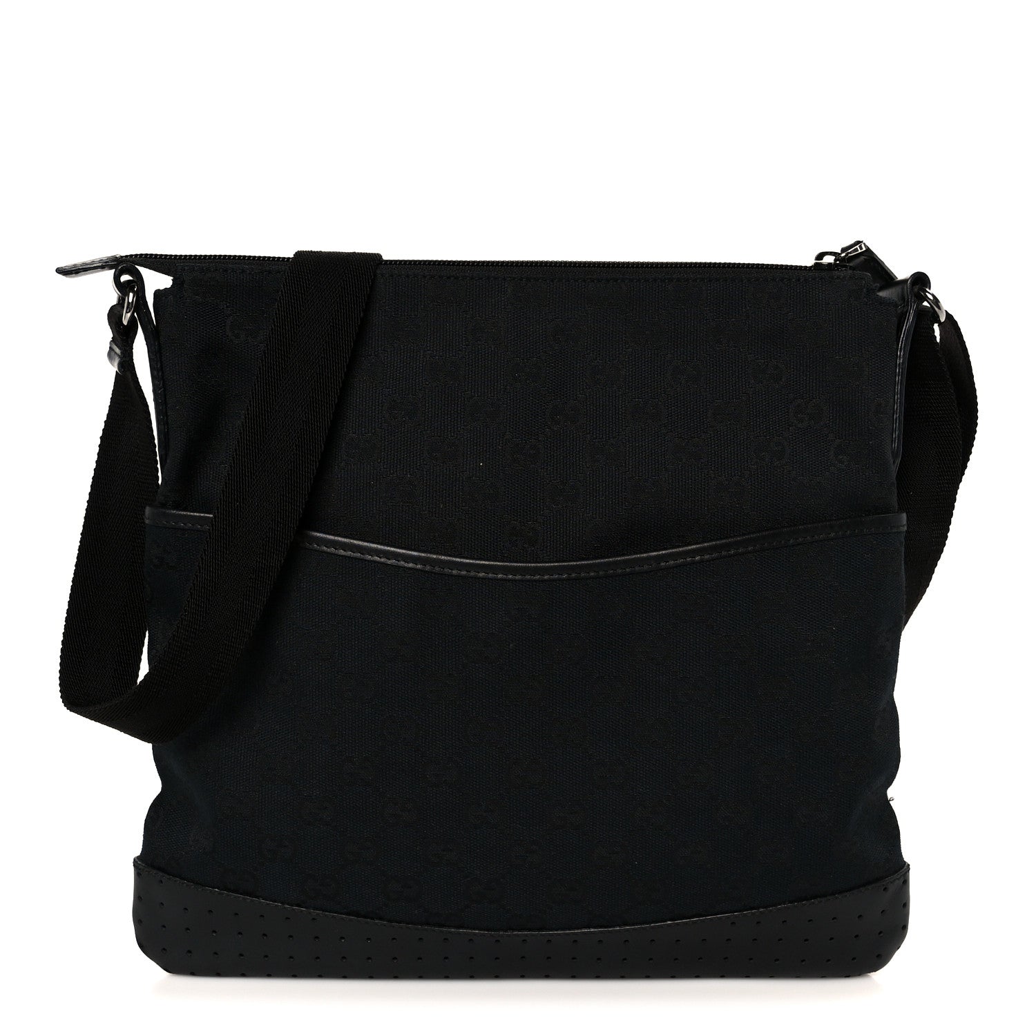 Monogram Calfskin Perforated Medium Flat Messenger Bag Black