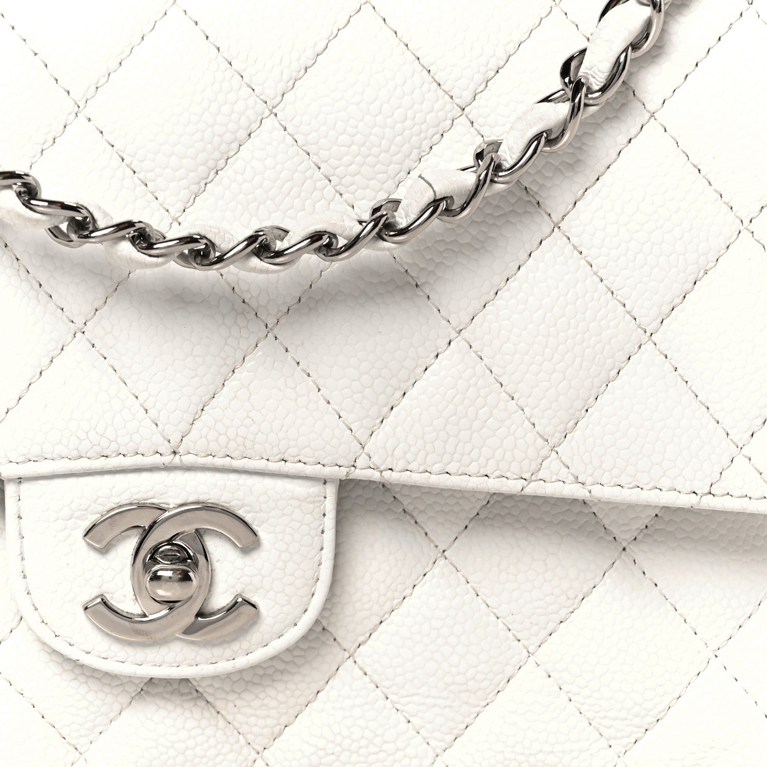 Caviar Quilted Medium Double Flap White