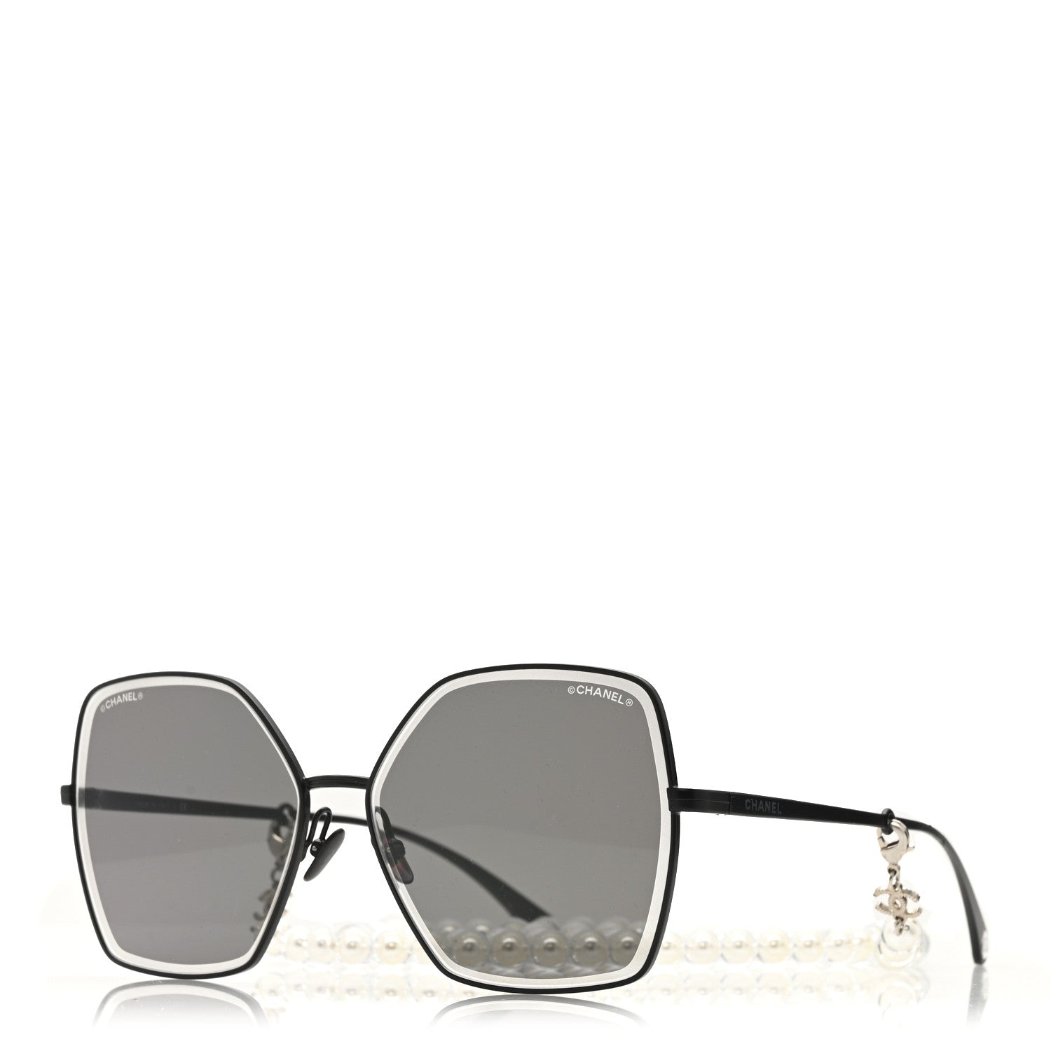 Metal Butterfly Removable Pearl Chain Sunglasses 4262 Black
