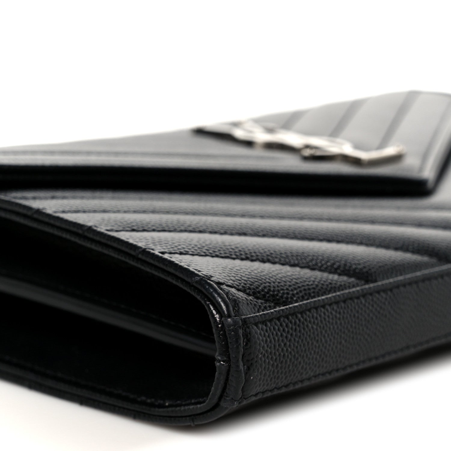 Grain De Poudre Matelasse Chevron Monogram Chain Wallet Black