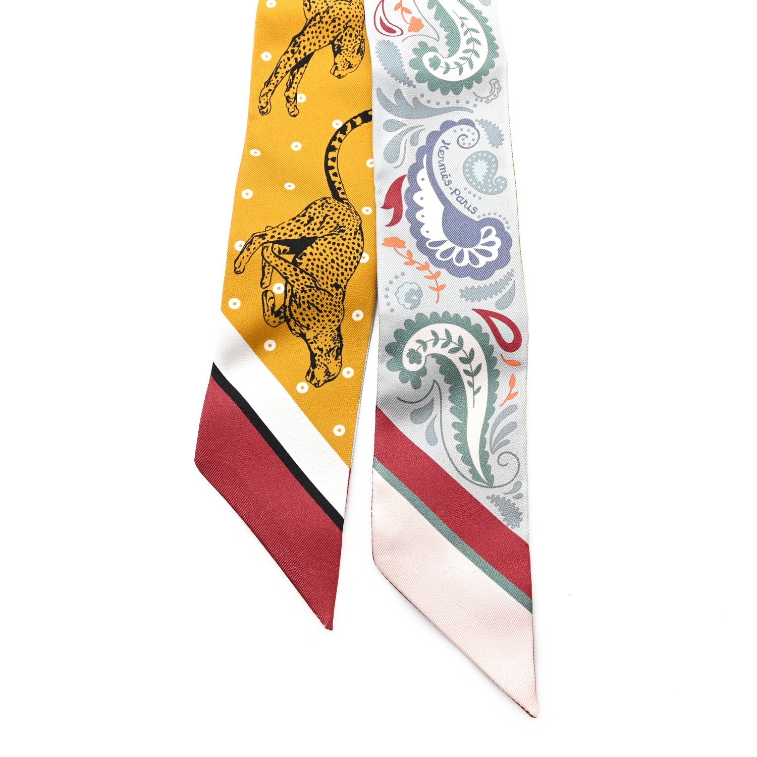Silk Guepards Bandana Twilly Gris Perle Rouge H