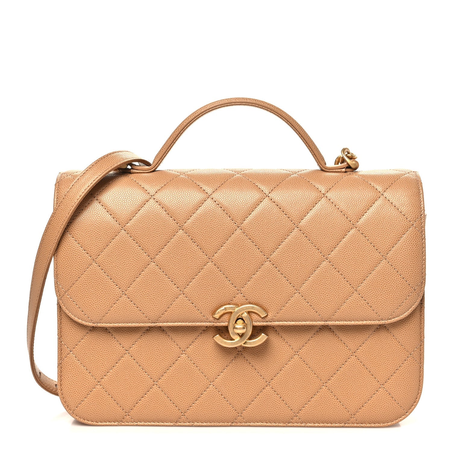 Caviar Quilted Small Top Handle Flap Beige
