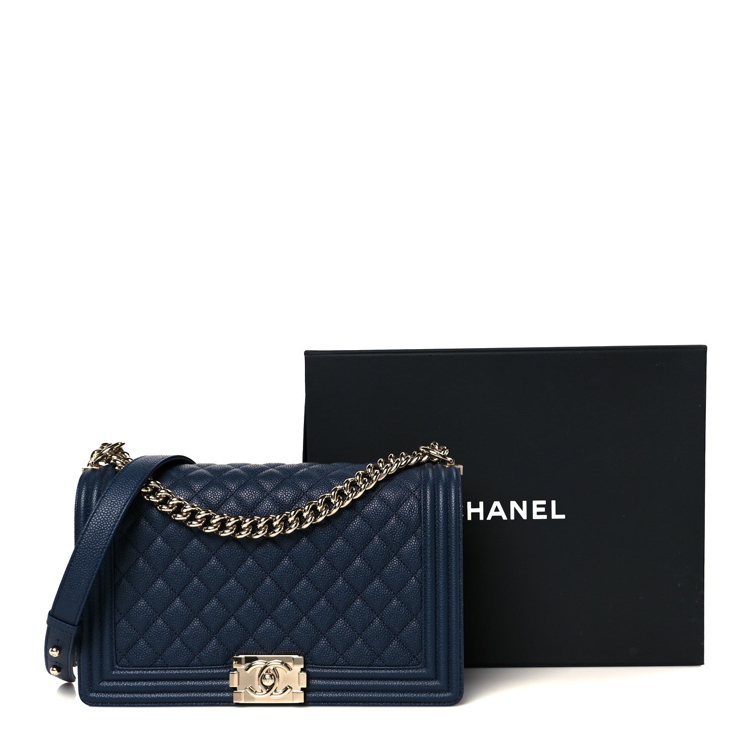 Caviar Quilted New Medium Boy Flap Blue