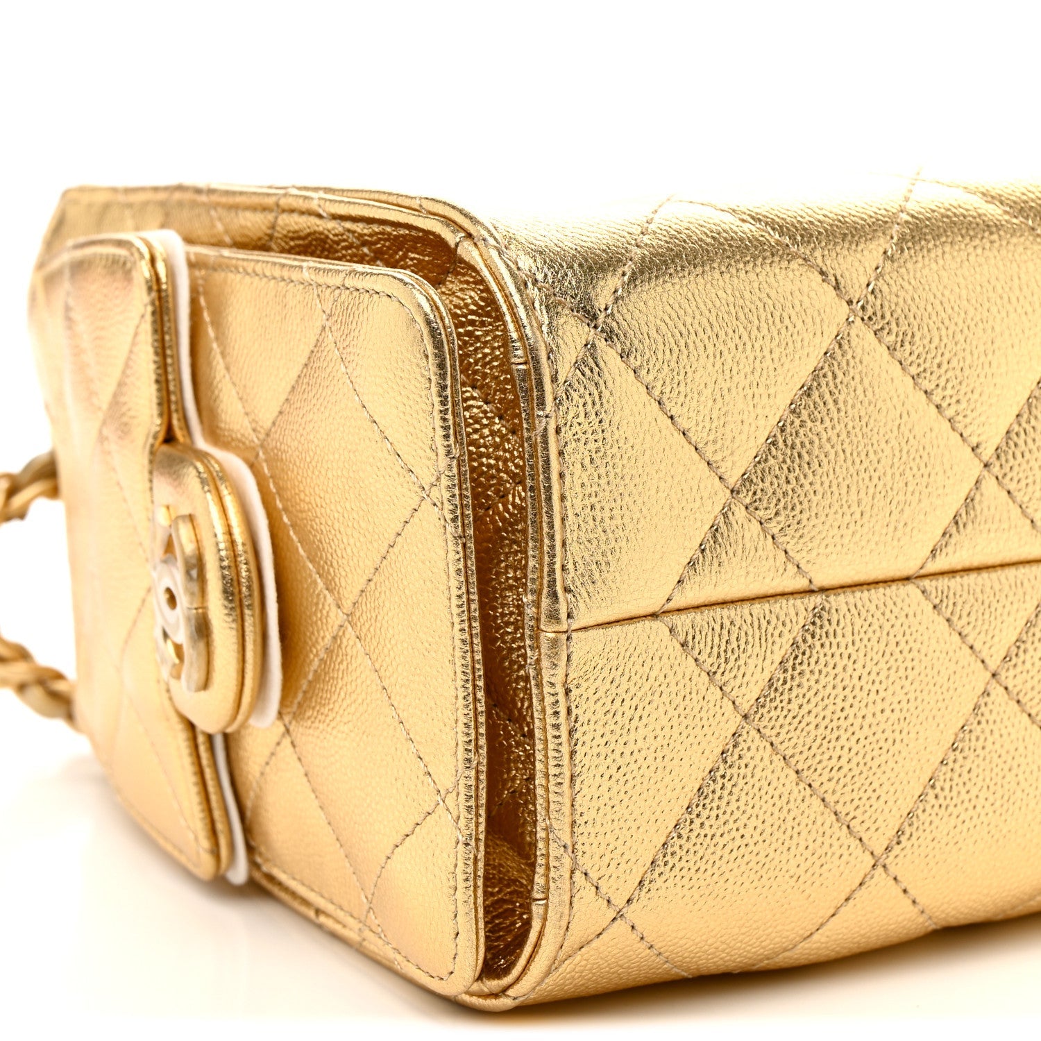 Metallic Caviar Quilted Mini Chanel 25 Handbag Gold