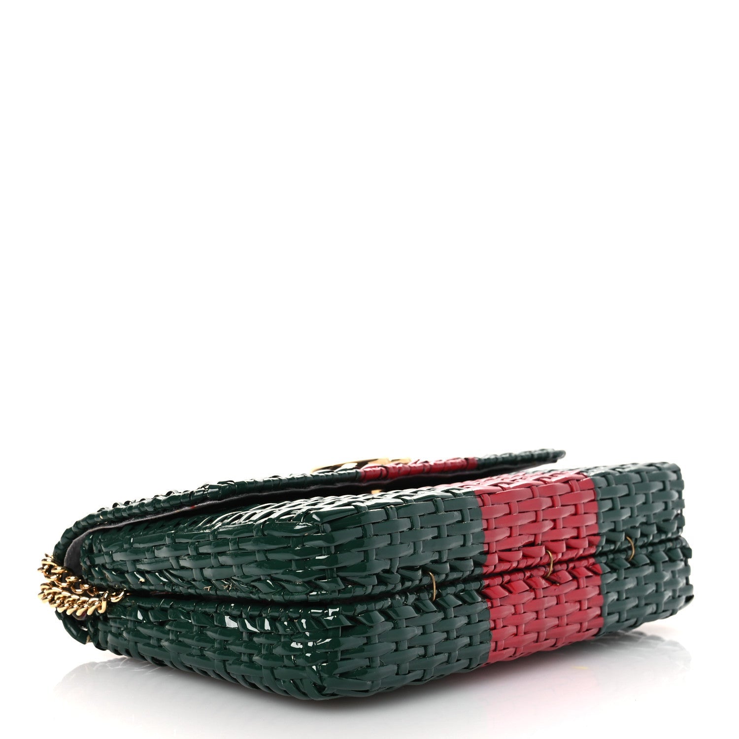 Glazed Wicker Stripe Small Cestino Shoulder Bag Green