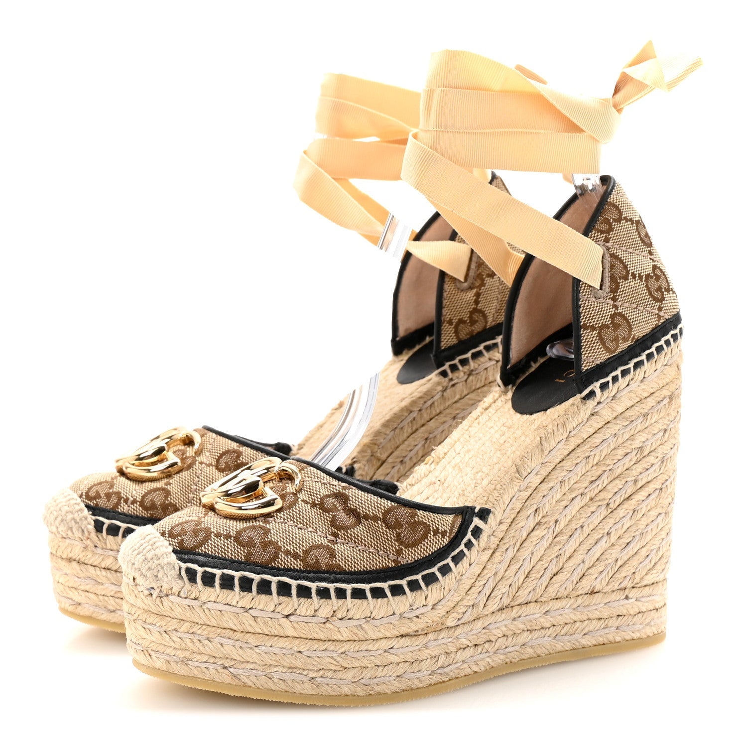 Monogram Matelasse GG Marmont Ankle Wrap Platform 35/120mm Espadrille Wedges 35.5 Beige Ebony Black Sand Storm