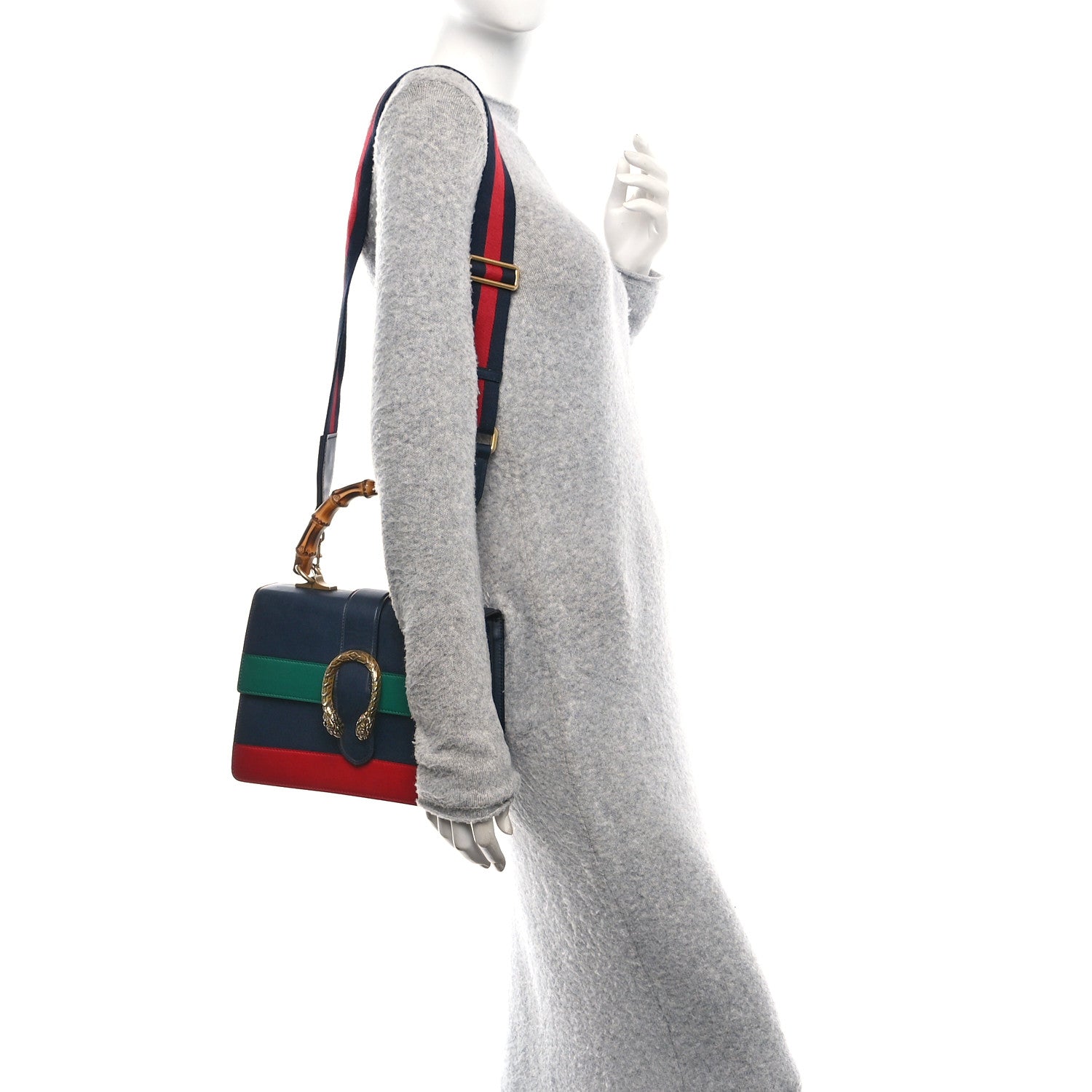 Moon Calfskin Web Medium Dionysus Bamboo Top Handle Bag Blue Bright Evergreen Dark Cipria