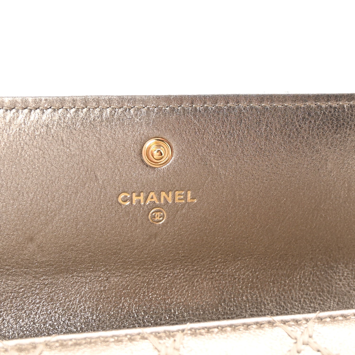 Metallic Lambskin Quilted Stitch Large Gusset Flap Wallet Gold