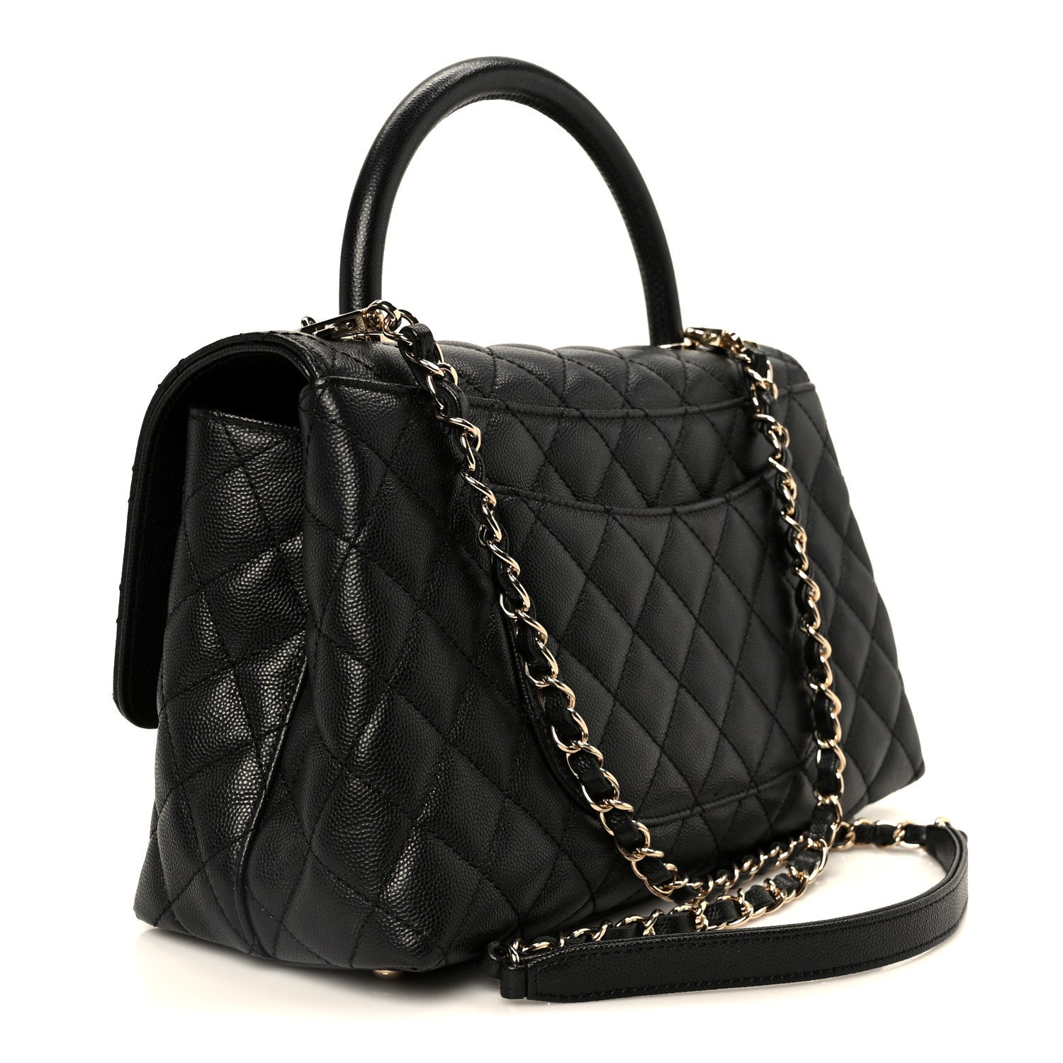 Caviar Quilted Small Coco Handle Flap Black
