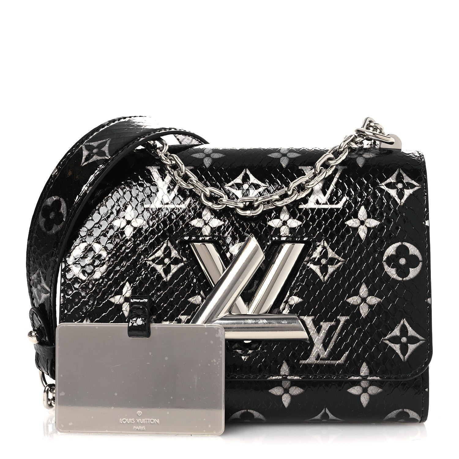Snakeskin Monogram Twist Shoulder Bag PM Black
