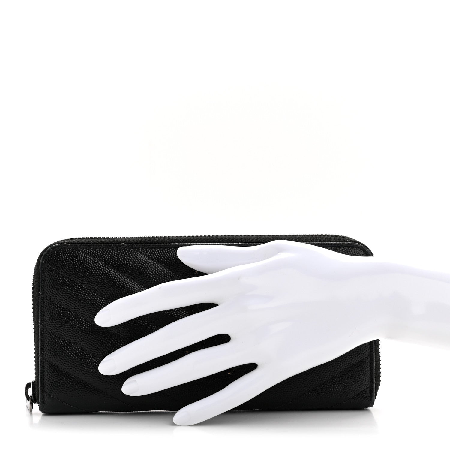 Grain De Poudre Matelasse Chevron Monogram Monochrome Zip Around Wallet Black