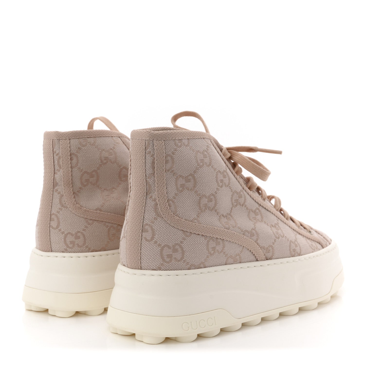 New Canvas GG Monogram Womens Tennis 1977 High Top 55mm Platform Sneakers 38 Skin Rose Dark Skin Rose
