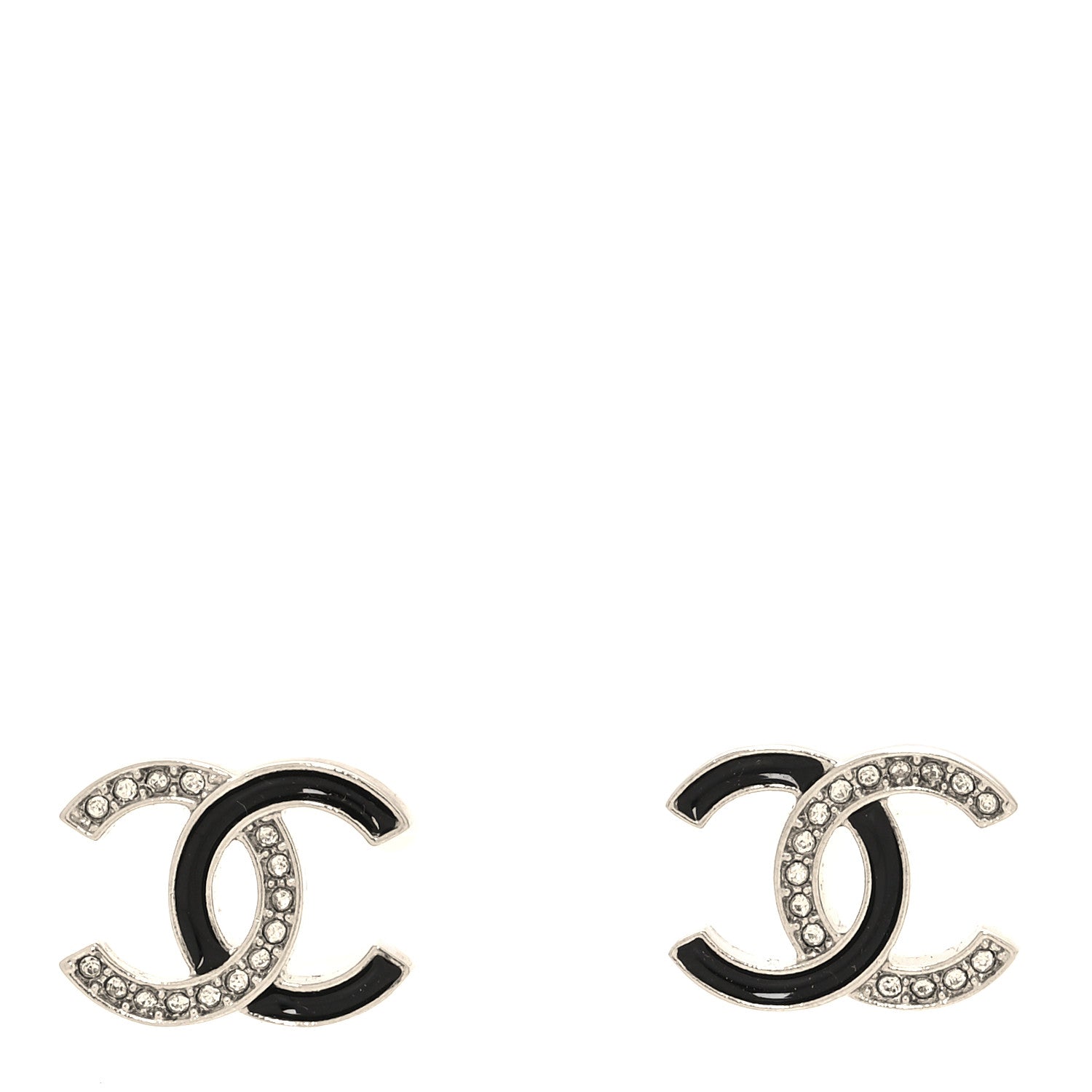Crystal Enamel CC Earrings Silver Black