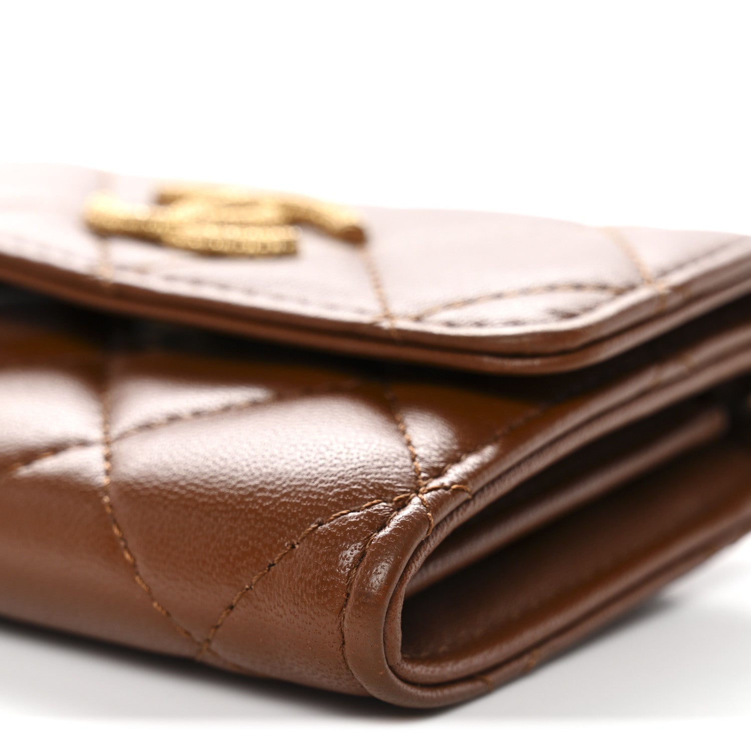 Lambskin Quilted Studded CC Clutch With Chain Brown