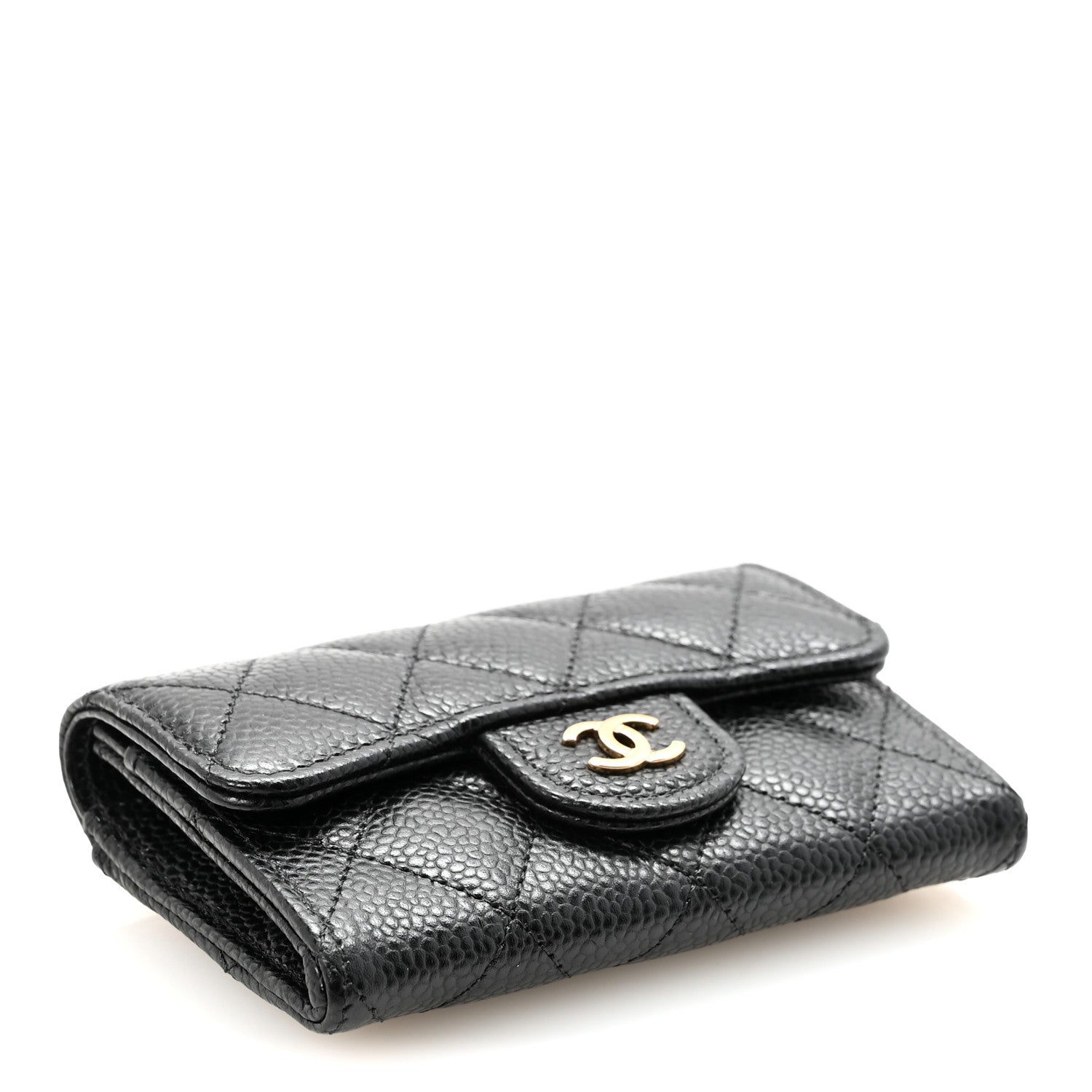 Caviar Quilted Flap Card Holder Wallet Black