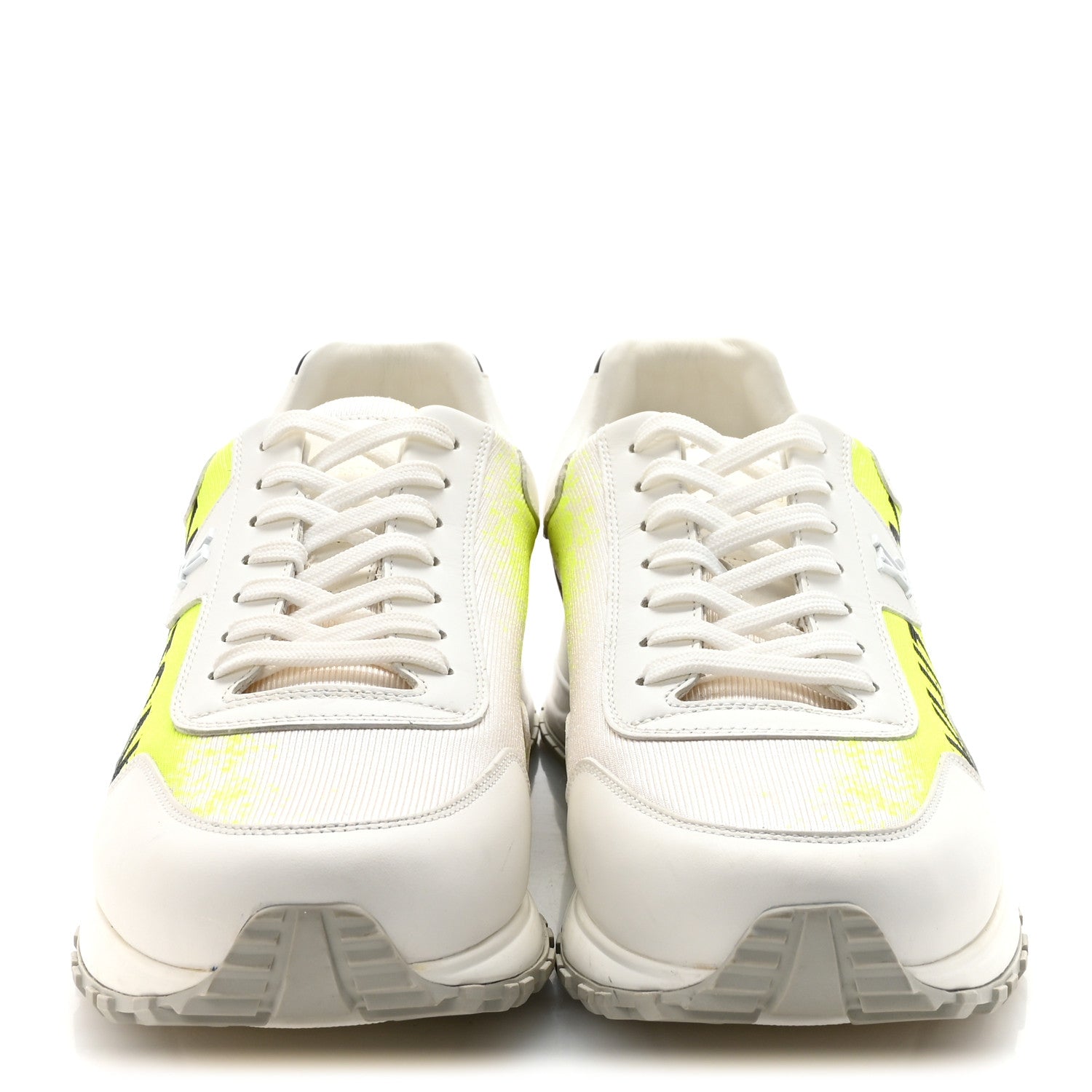 Calfskin Mens Run Away Sneakers  8 White Yellow Gradient