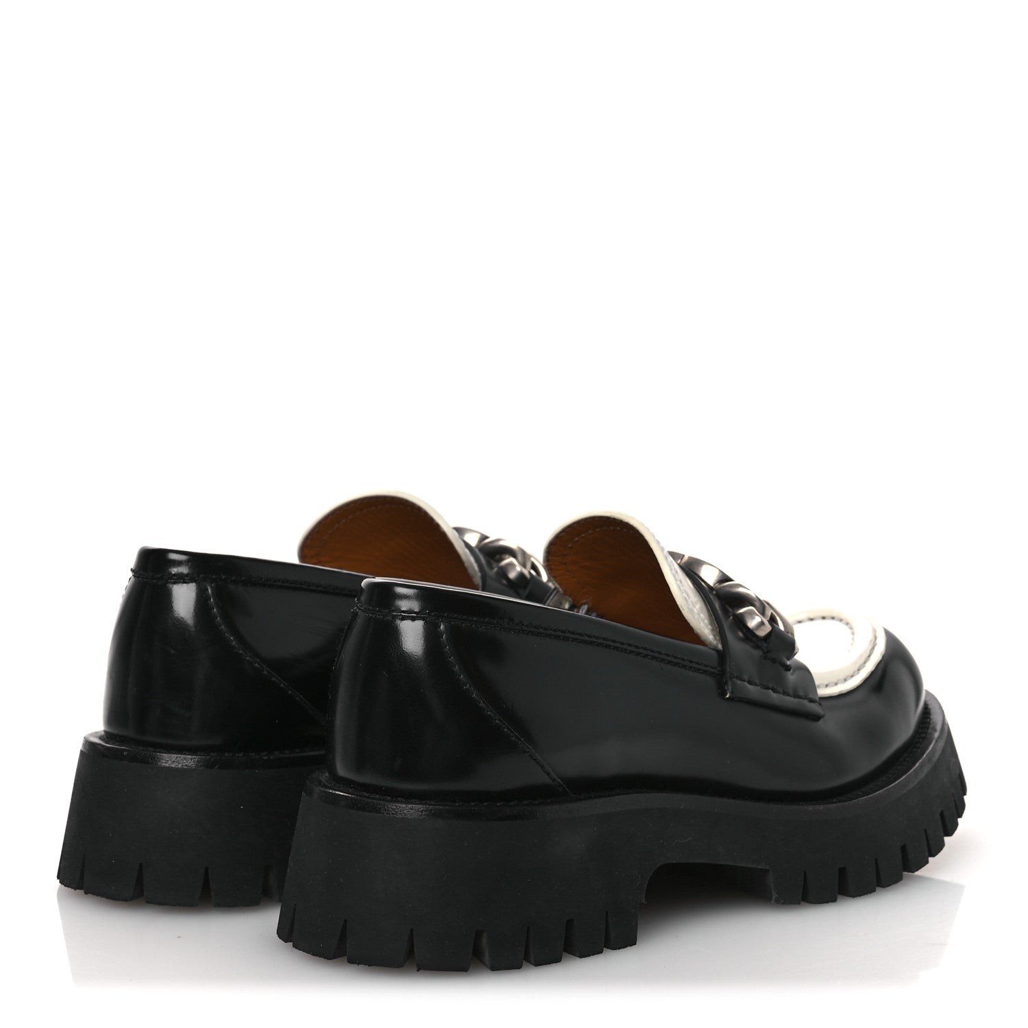 Cordovan Lux Womens Interlocking G Platform Lug Sole Loafers 36 Black Off White