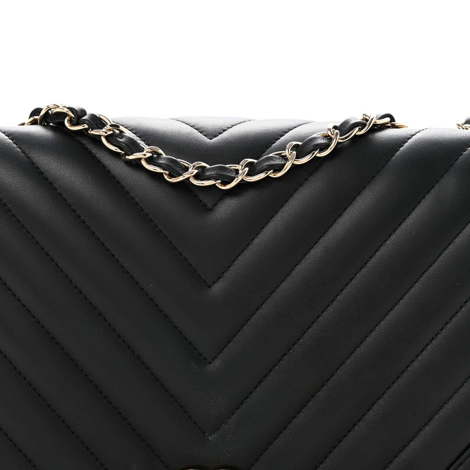 Calfskin Chevron Quilted Large Statement Flap Black