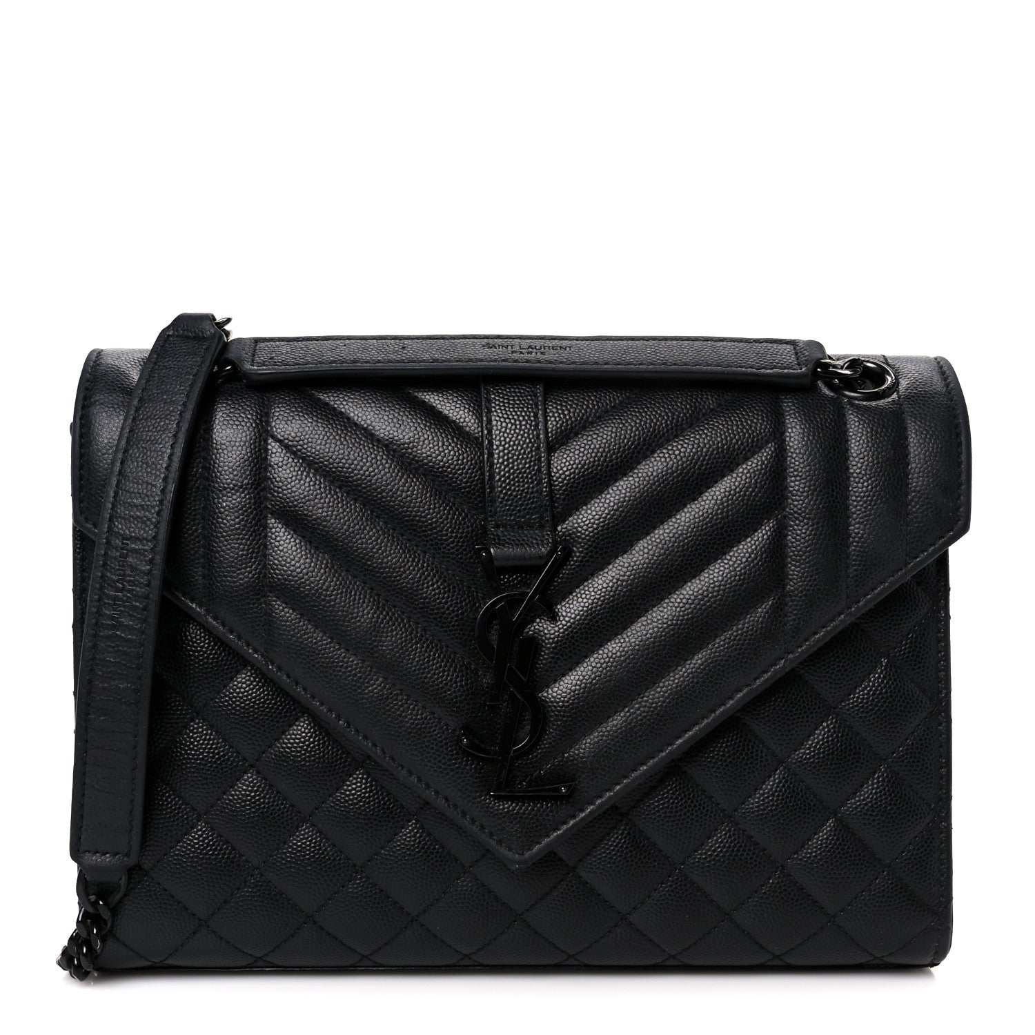 Grain De Poudre Textured Mixed Matelasse Triquilt Medium Monogram Monochrome Satchel Black