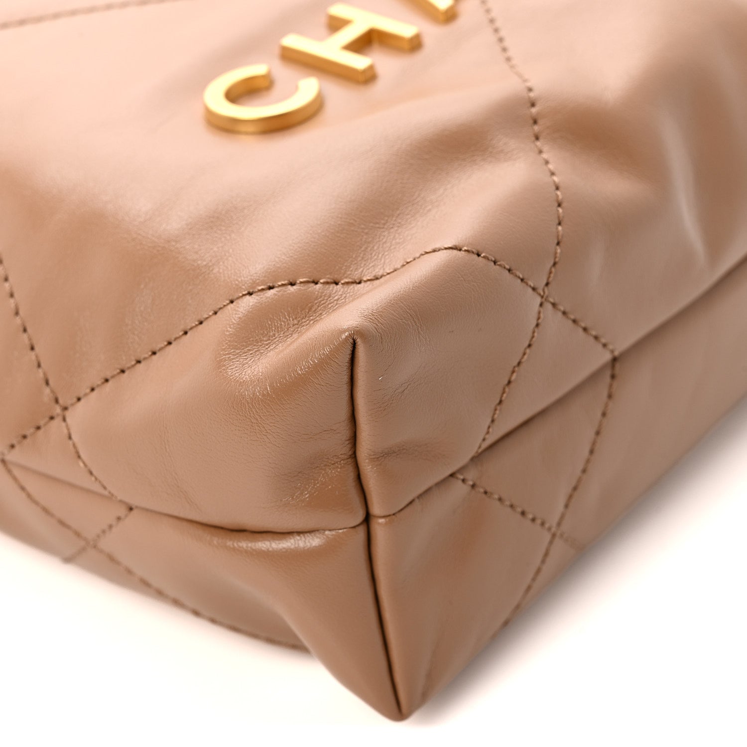 Shiny Calfskin Quilted Mini Chanel 22 Dark Beige