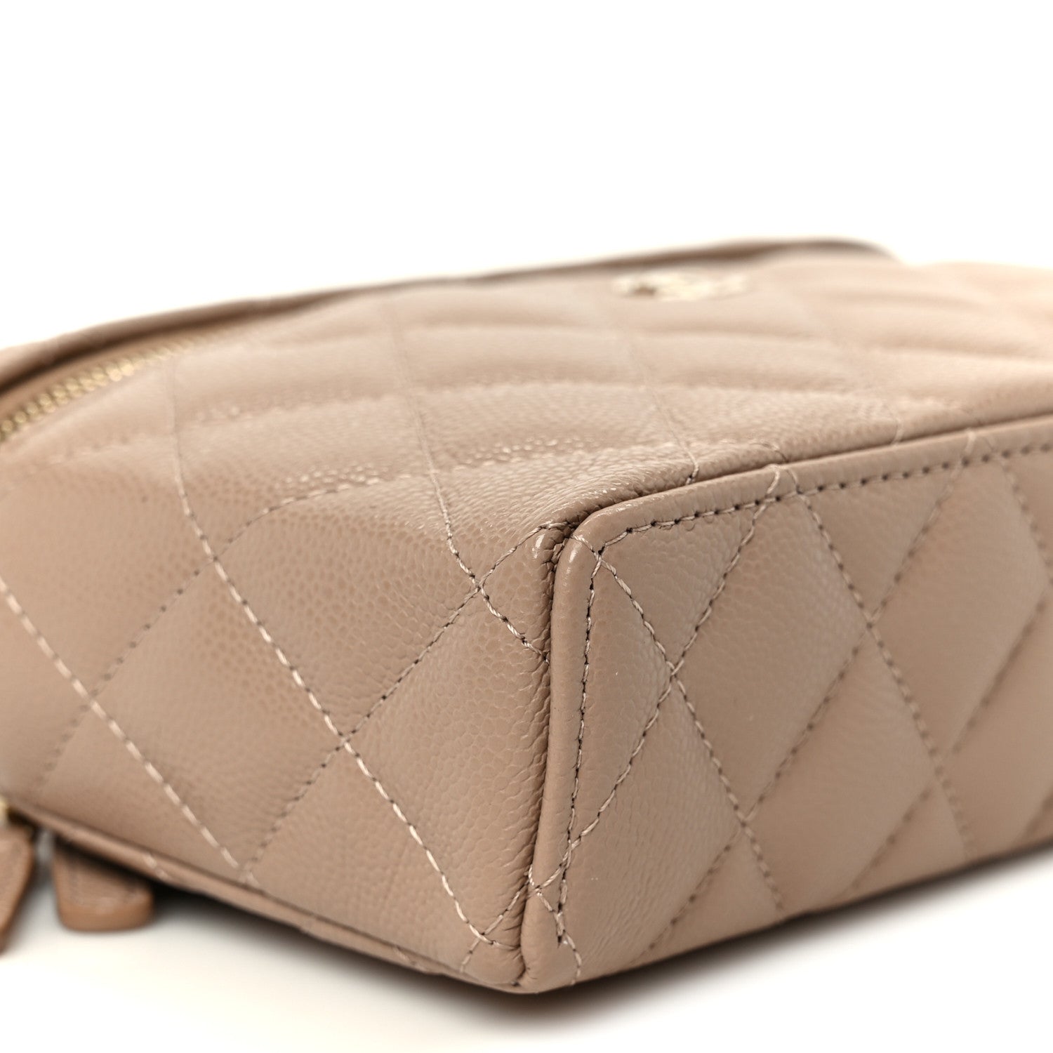 Caviar Quilted Top Handle Slim Vanity With Chain Dark Beige