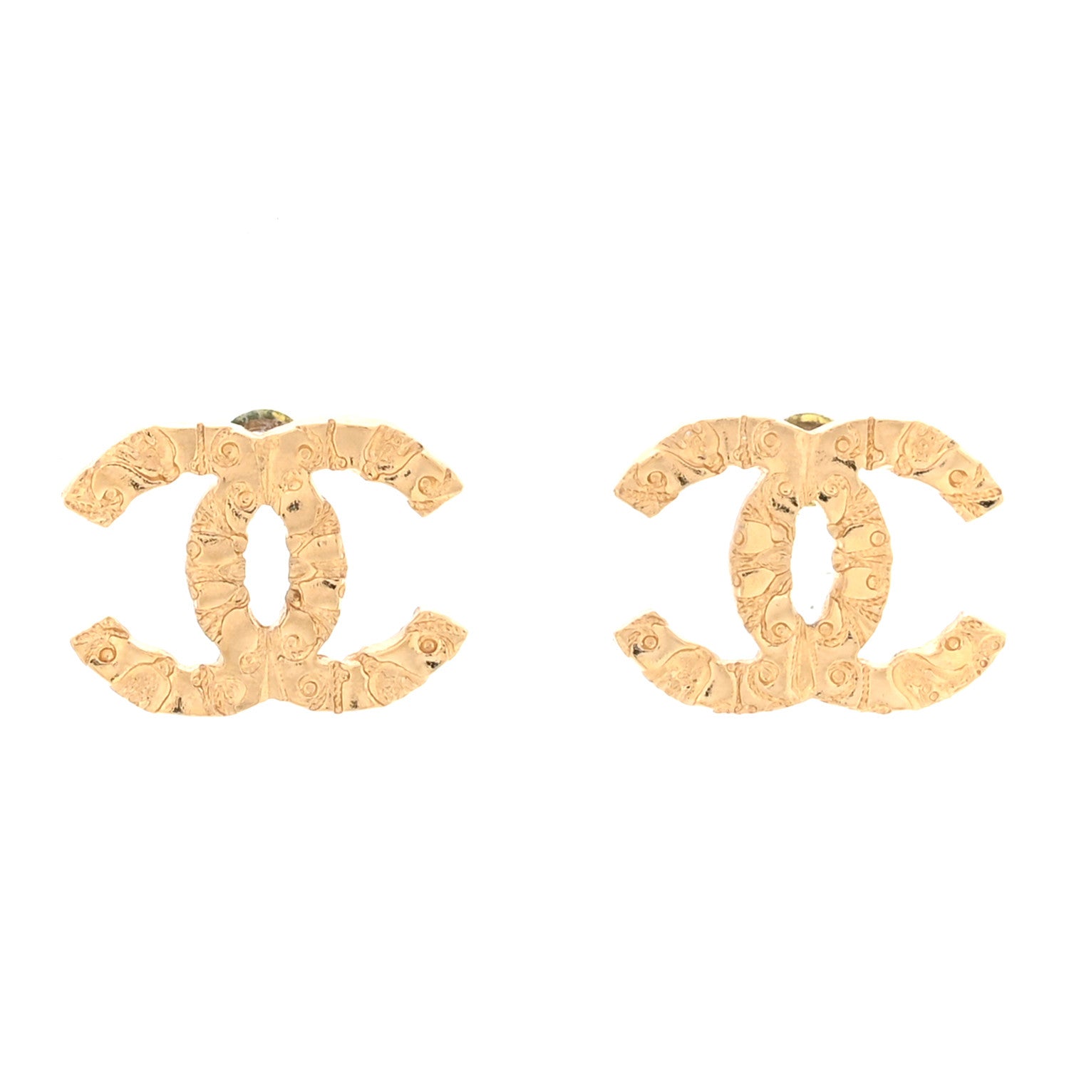Metal Textured CC Earrings Gold