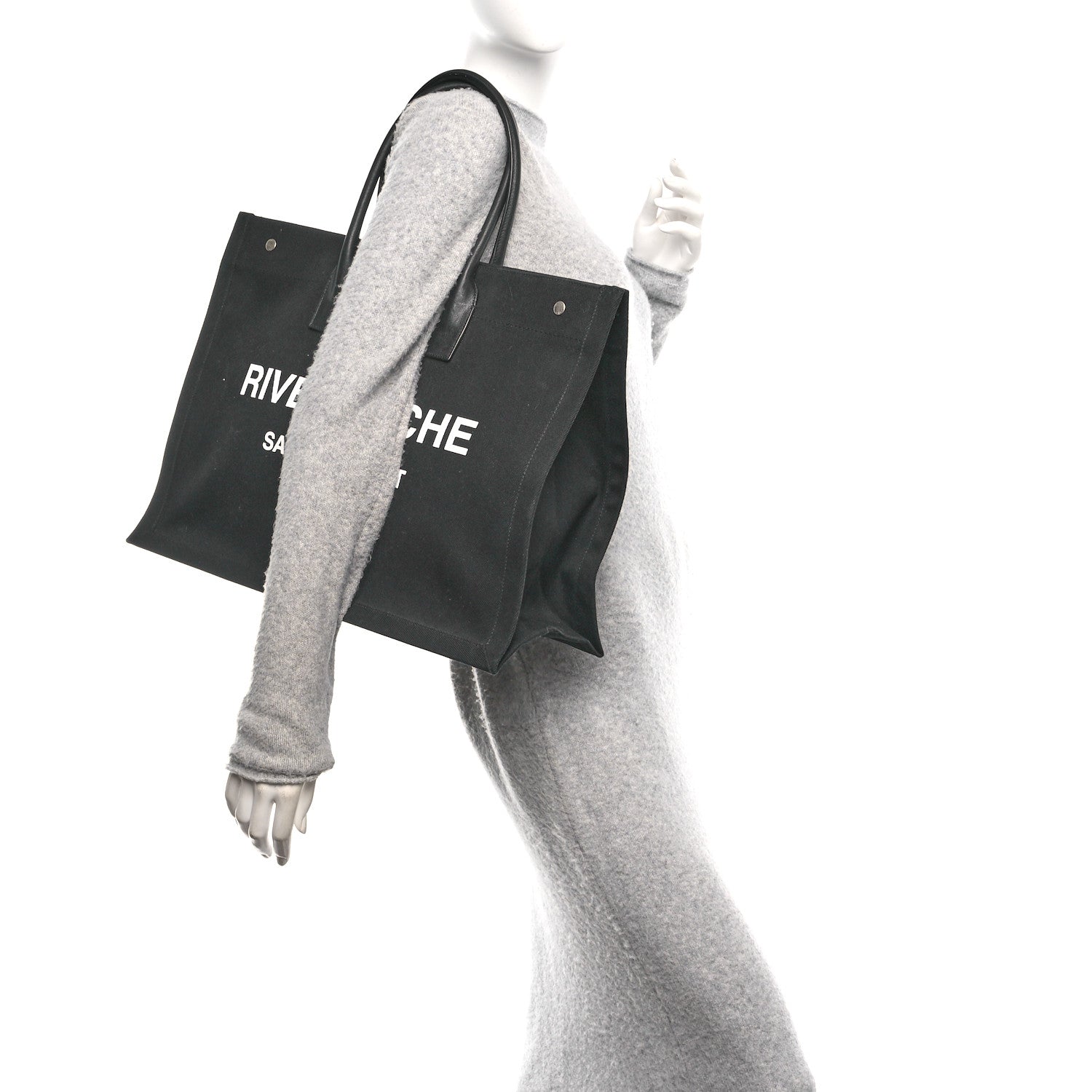 Linen Calfskin Rive Gauche Tote Black