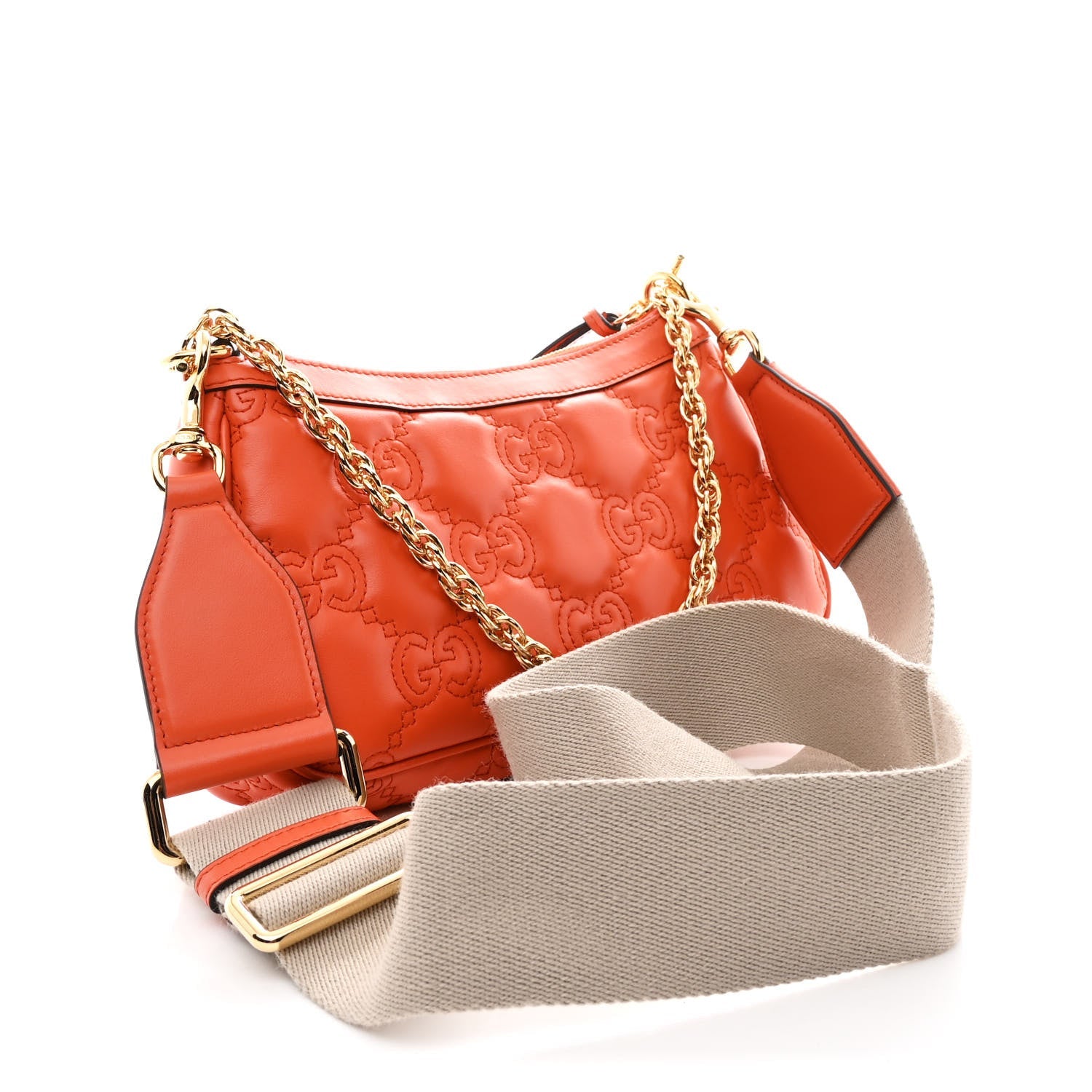 Calfskin GG Matelasse Chain Handbag Deep Orange Natural