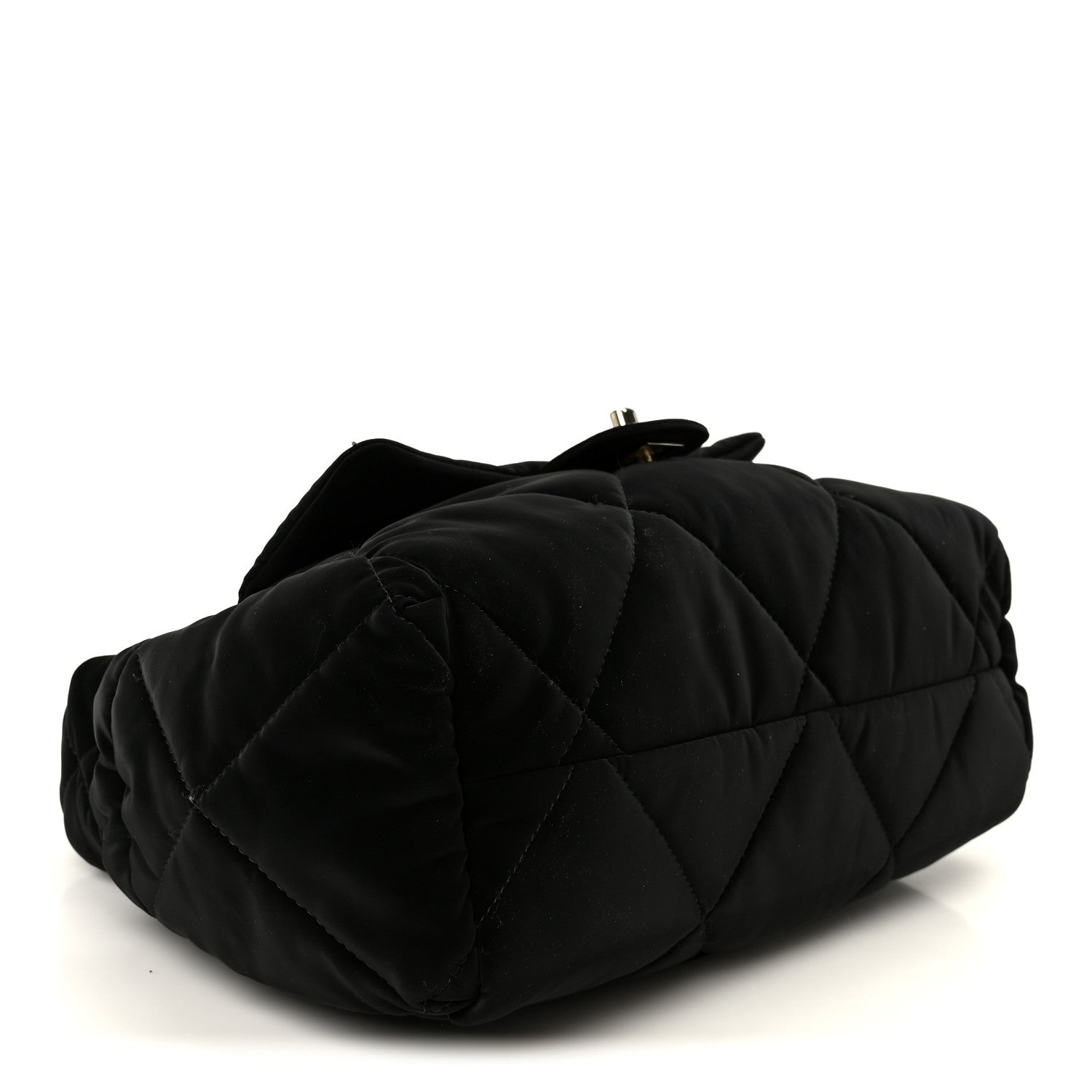 Nylon Velvet Effect Quilted Large Bowling Bag Black
