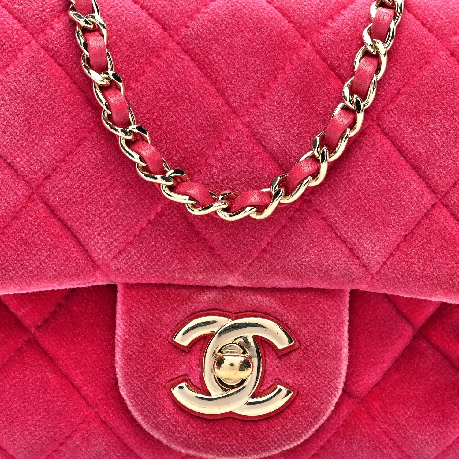 Velvet Quilted Mini Square Pearl Crush Flap Fuchsia