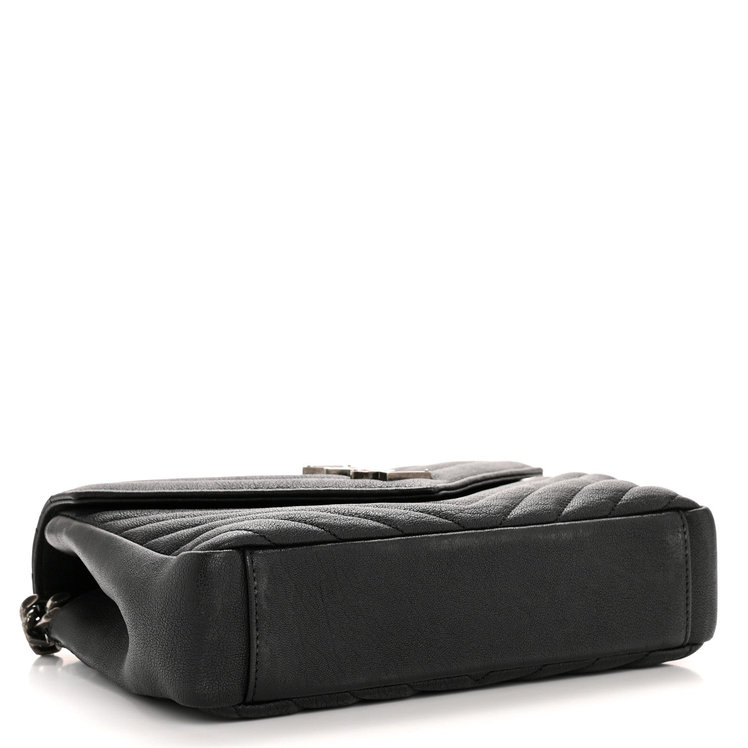 Sheepskin Matelasse Chevron Monogram Medium College Bag Black