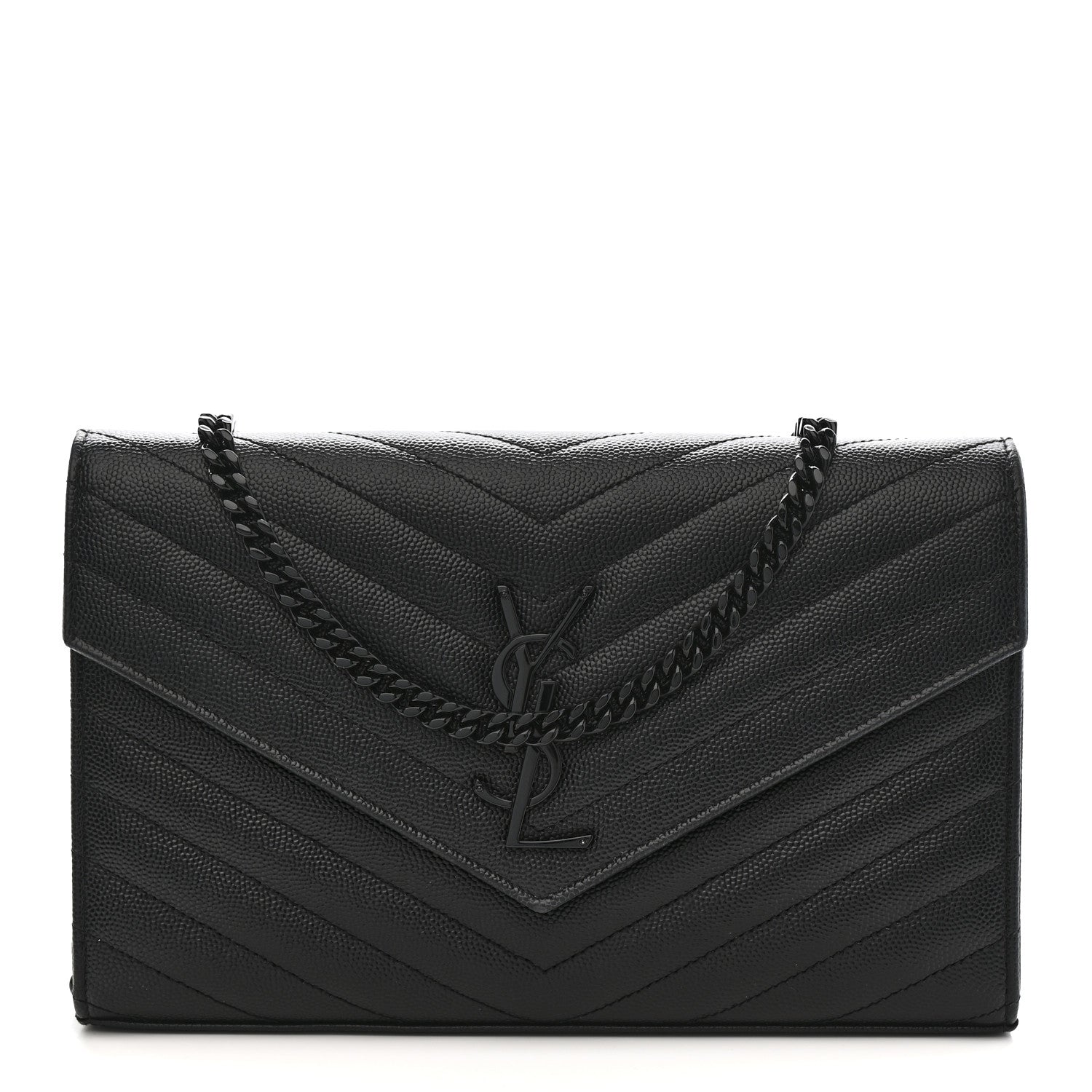 Grain De Poudre Matelasse Chevron Monogram Monochrome Chain Wallet Black