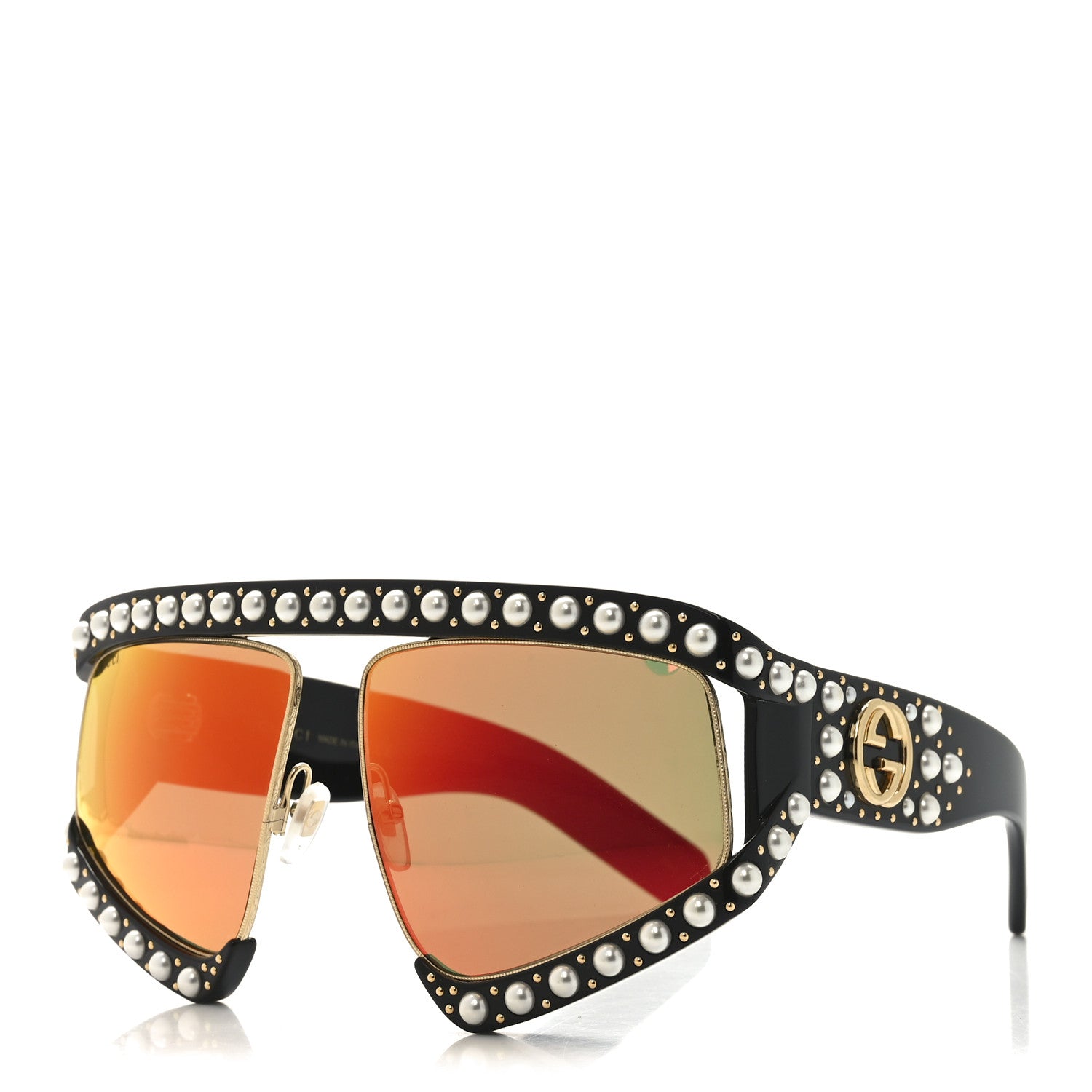 Acetate Pearl Rectangular Frame Sunglasses GG0234S Black Orange