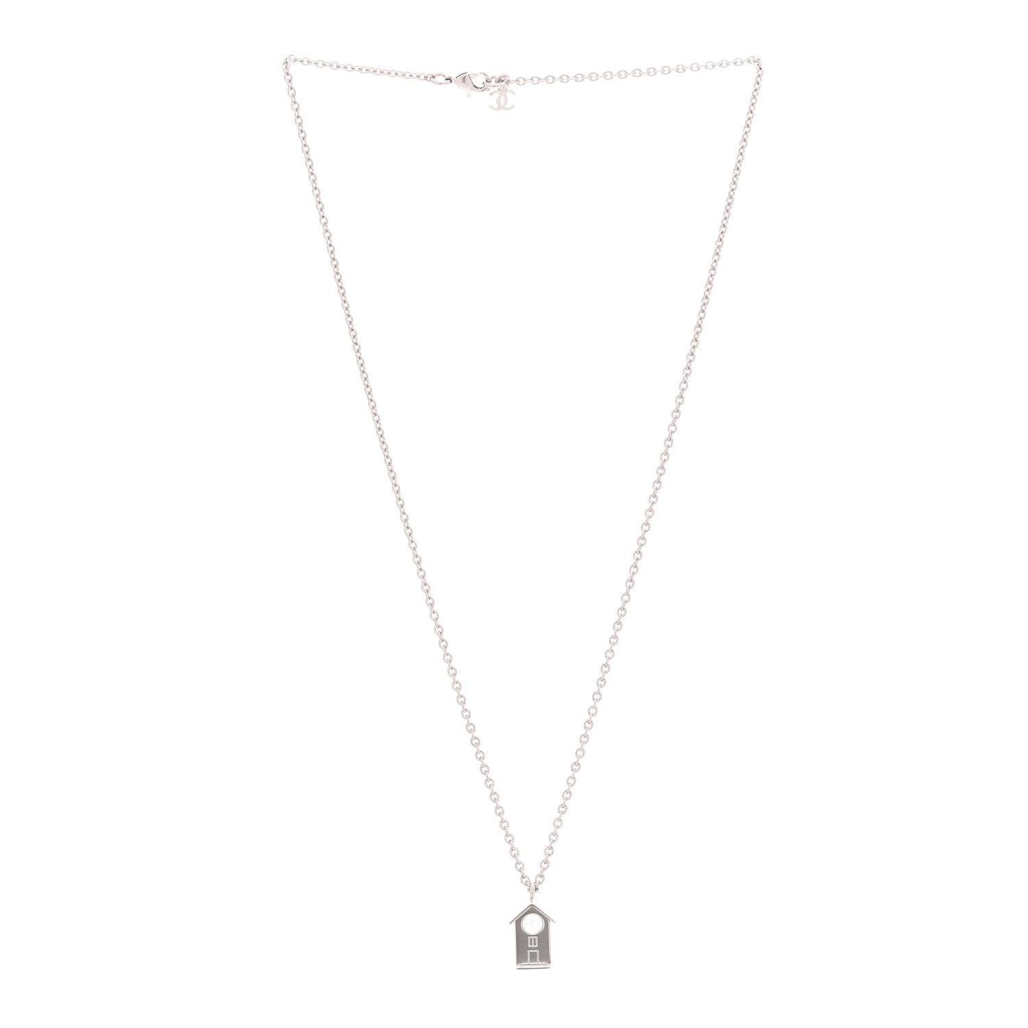 Metal Bird House Lanyard Necklace Silver