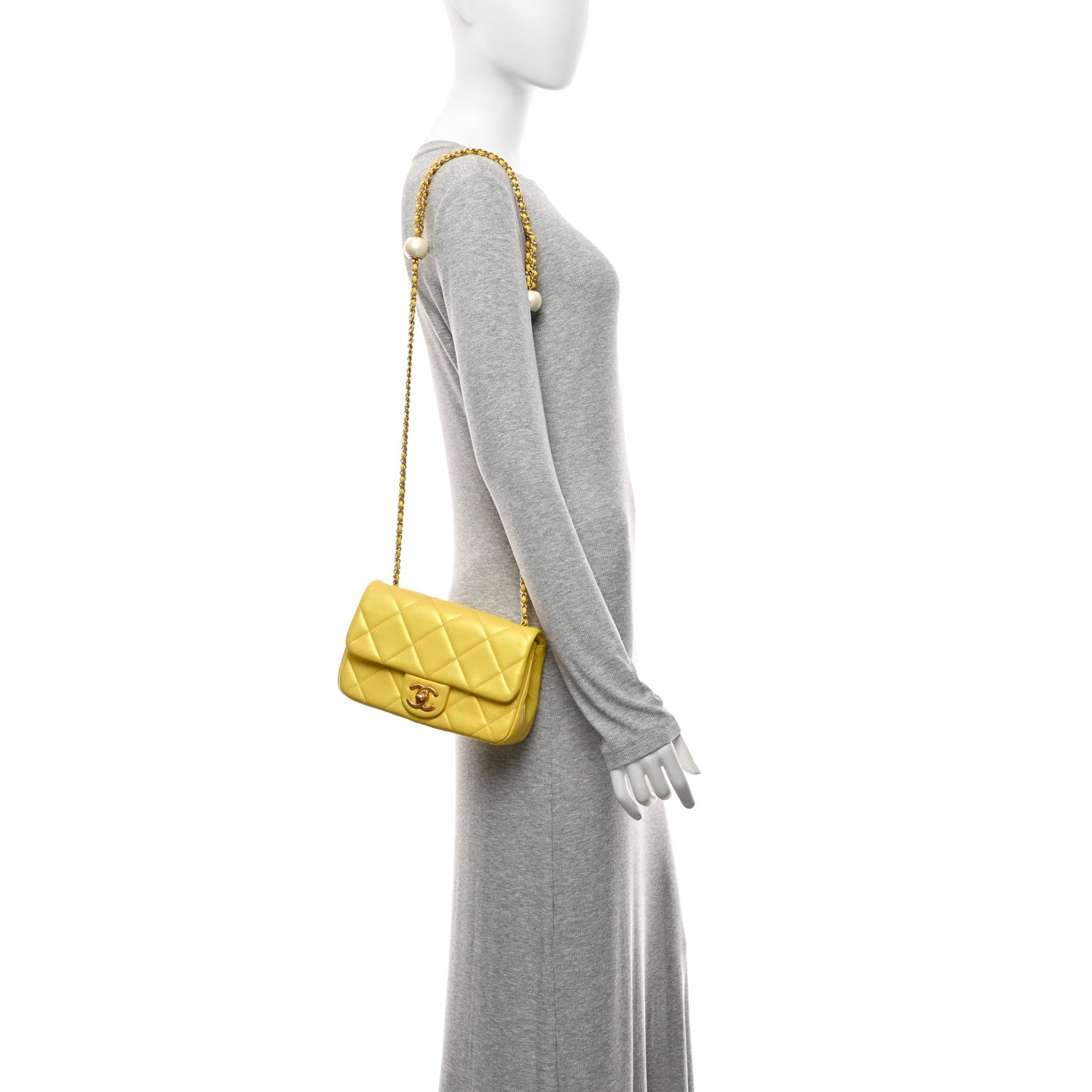 Iridescent Lambskin Quilted Mini Rectangular Pearl Crush Flap Yellow