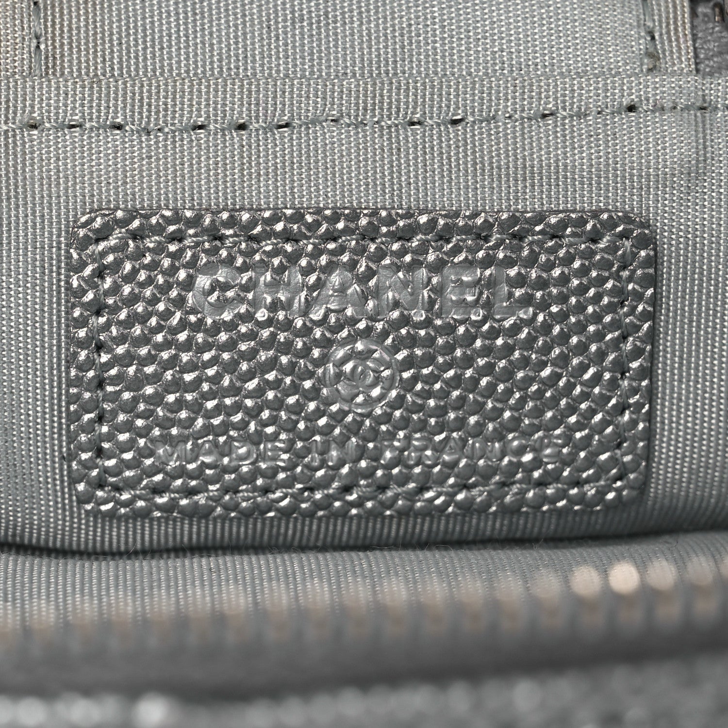 Metallic Caviar Quilted Mini Top Handle Vanity With Chain Silver
