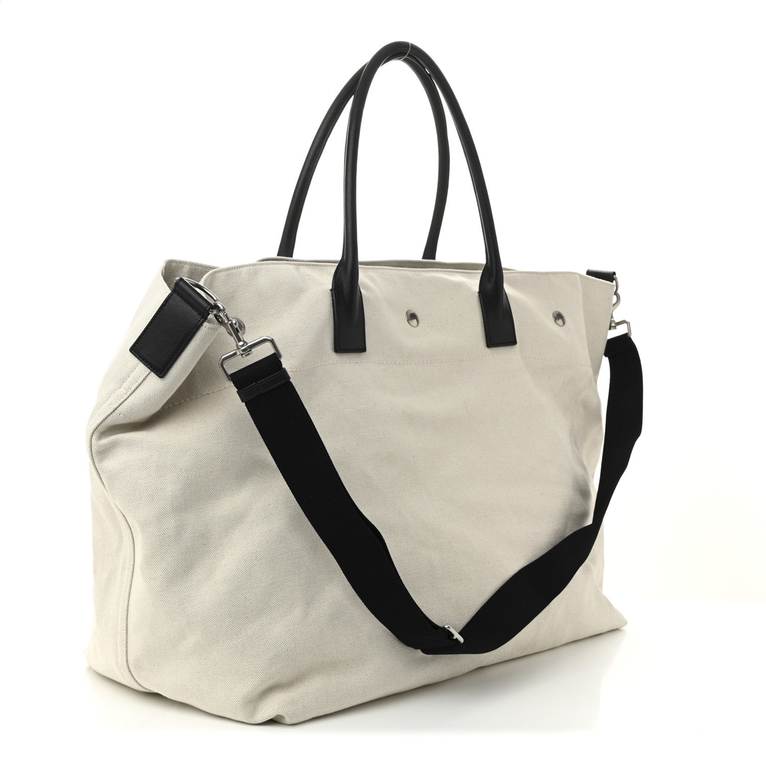 Linen Calfskin Rive Gauche Maxi Tote  Grege et Noir