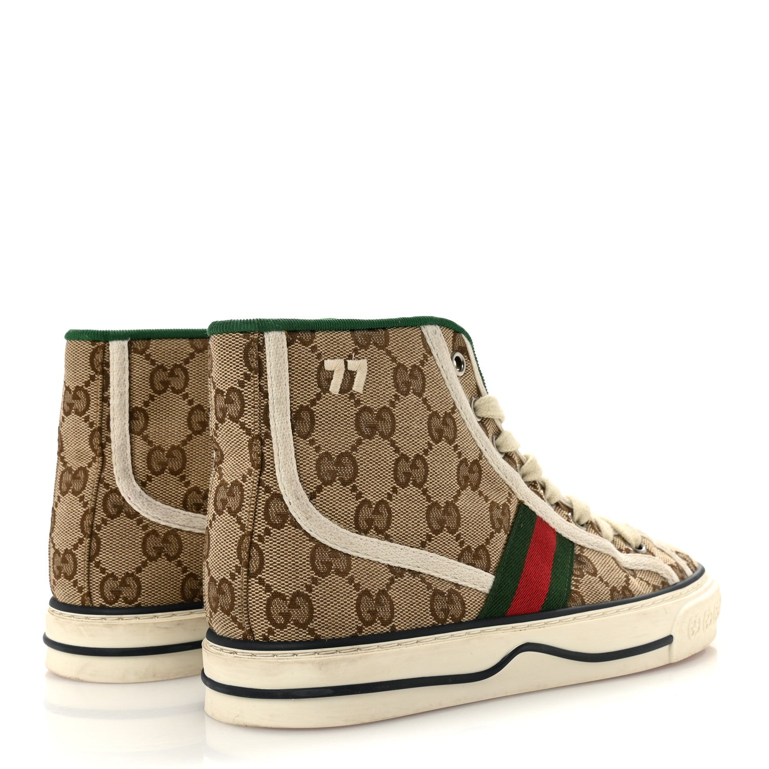 GG Monogram Web Womens 1977 Tennis High Top Sneakers 37 Beige Ebony Mystic White