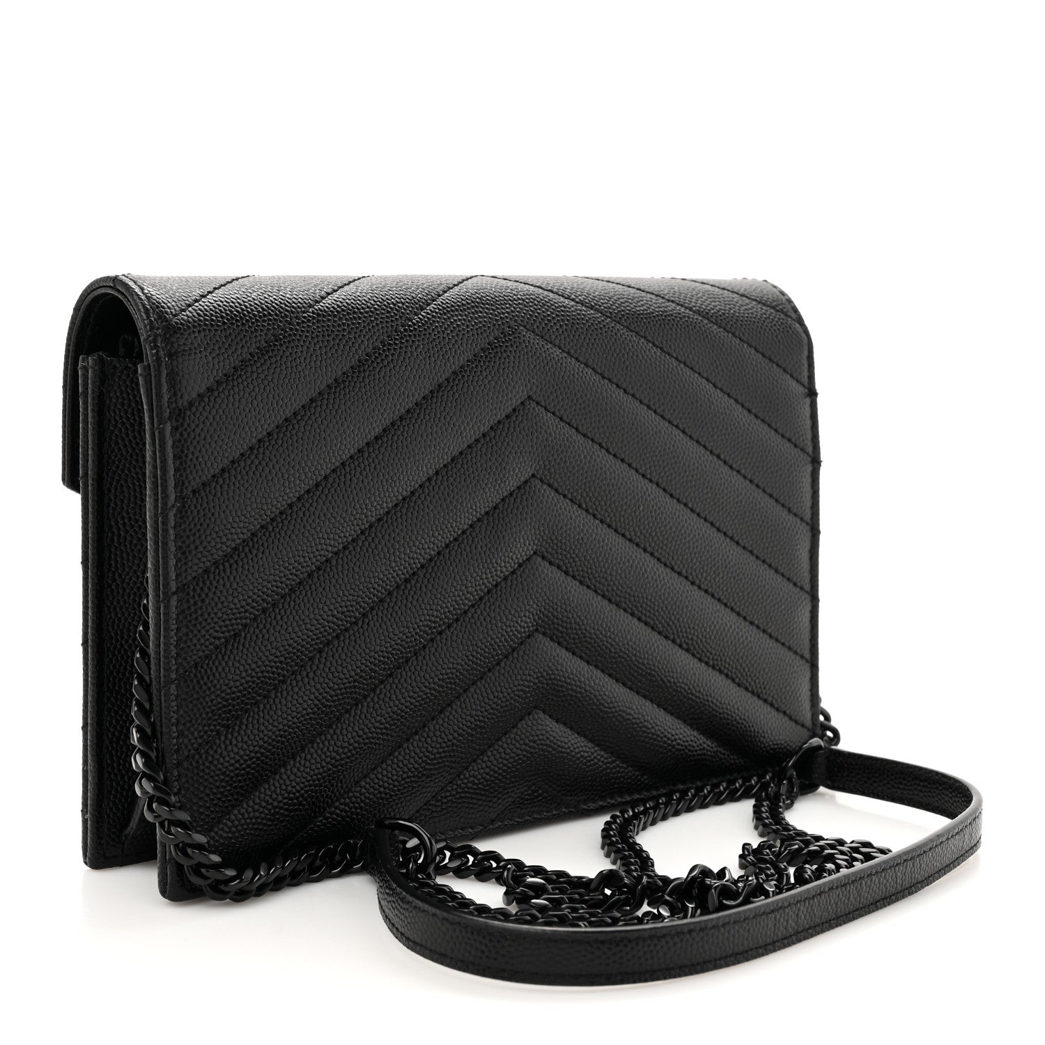 Grain De Poudre Matelasse Chevron Monogram Monochrome Envelope Chain Wallet Black
