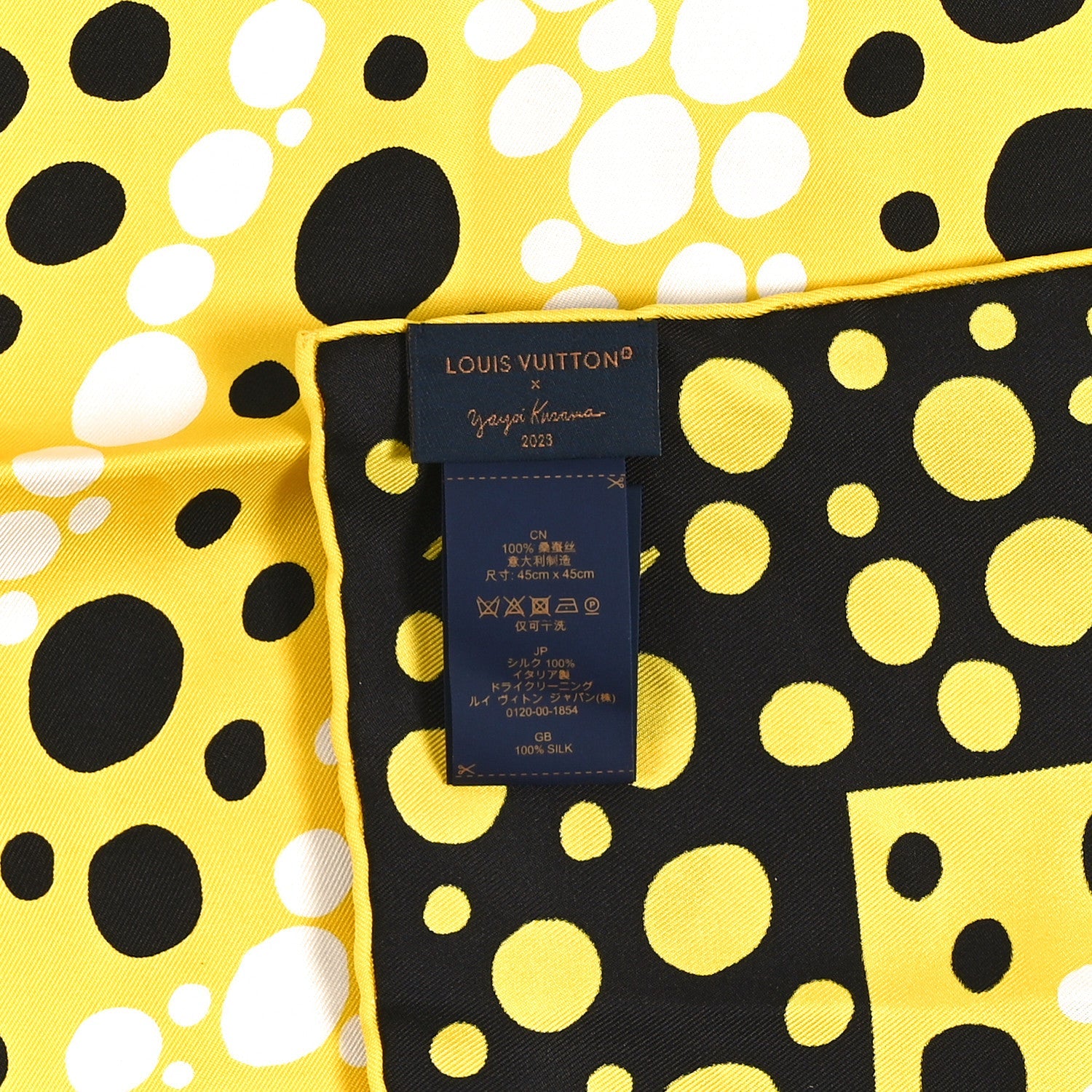 LV x YK Silk Monogram Dots Scarf 45 Yellow Black